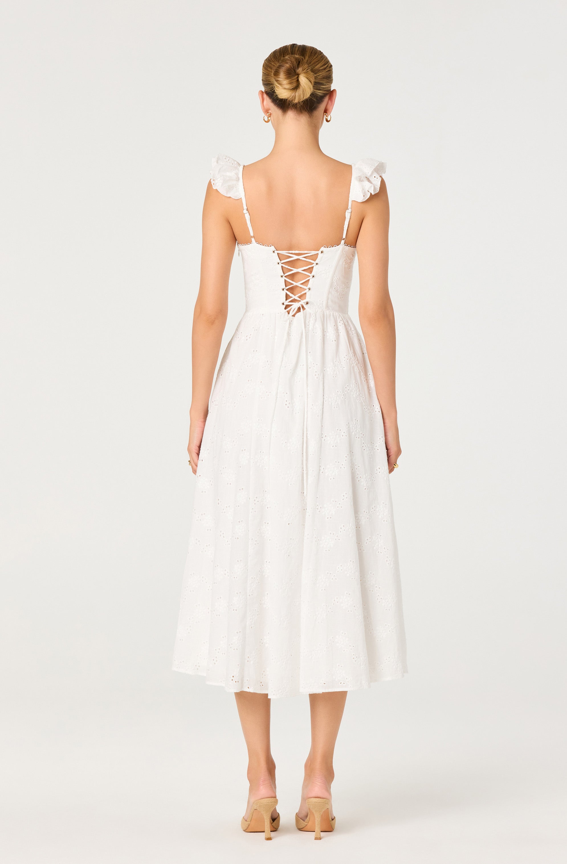 Wedelia Ruffle Strap Eyelet Corset Midi Dress