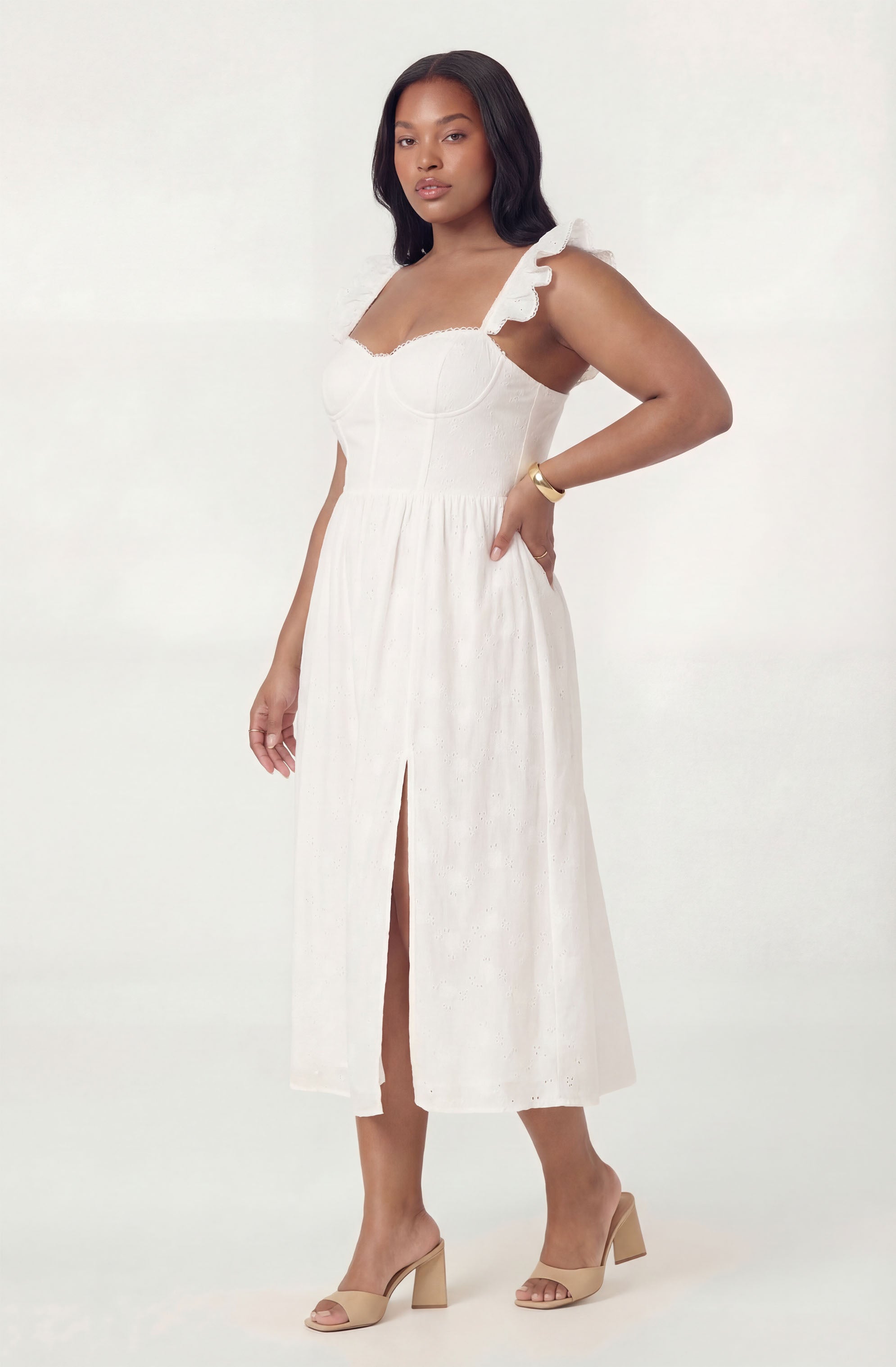Wedelia Ruffle Strap Eyelet Corset Midi Dress