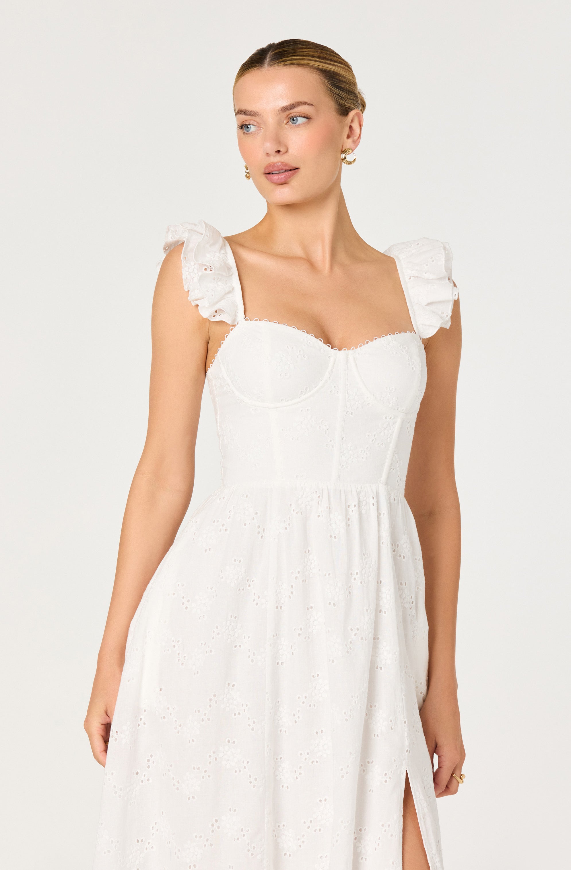 Wedelia Ruffle Strap Eyelet Corset Midi Dress