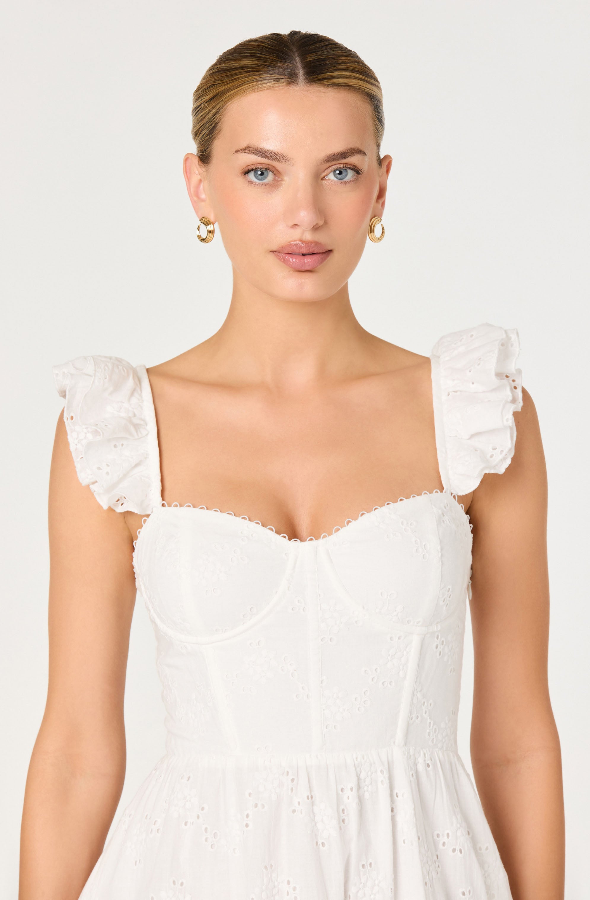 Wedelia Ruffle Strap Eyelet Corset Midi Dress