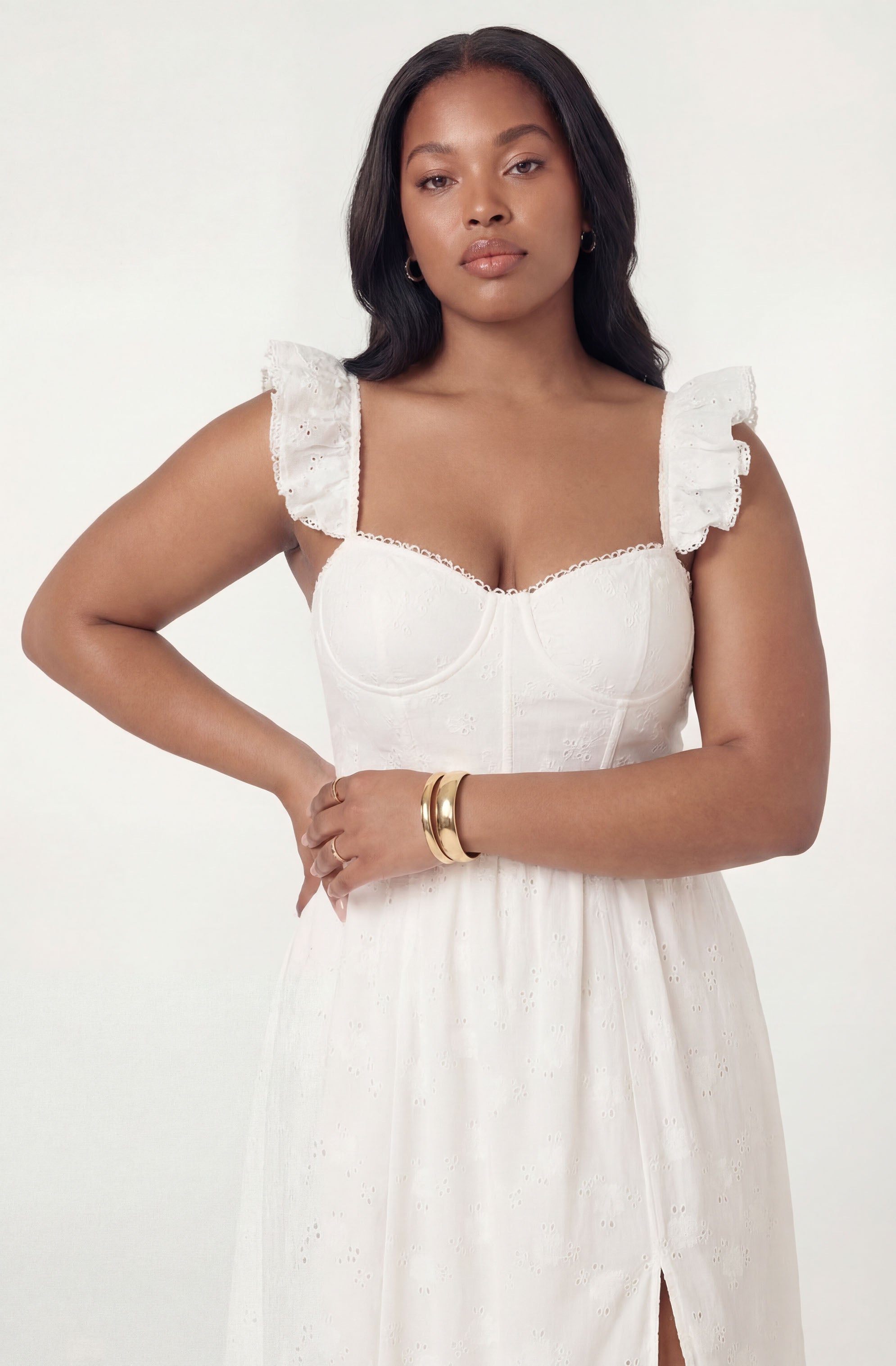 Wedelia Ruffle Strap Eyelet Corset Midi Dress