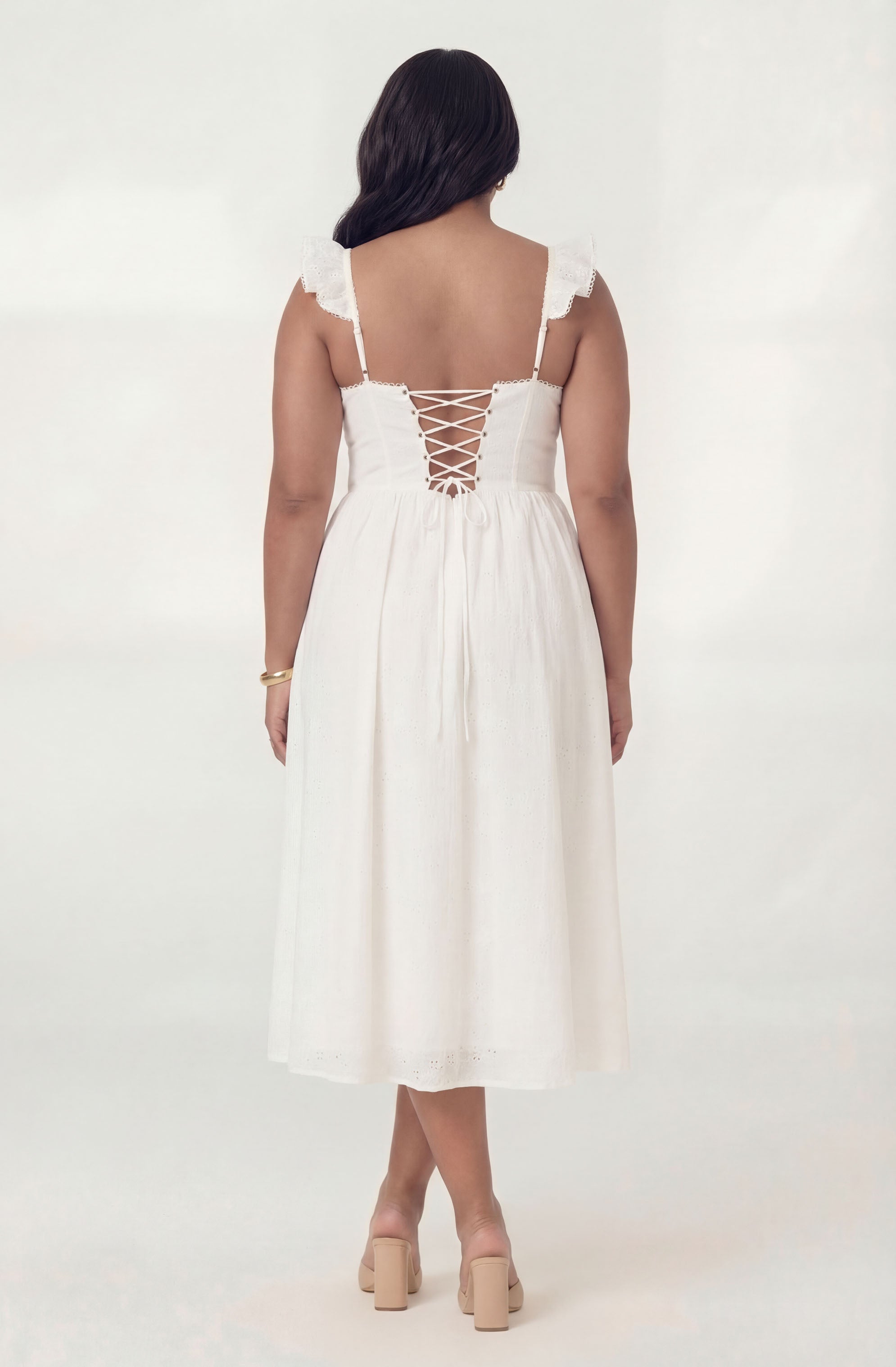 Wedelia Ruffle Strap Eyelet Corset Midi Dress