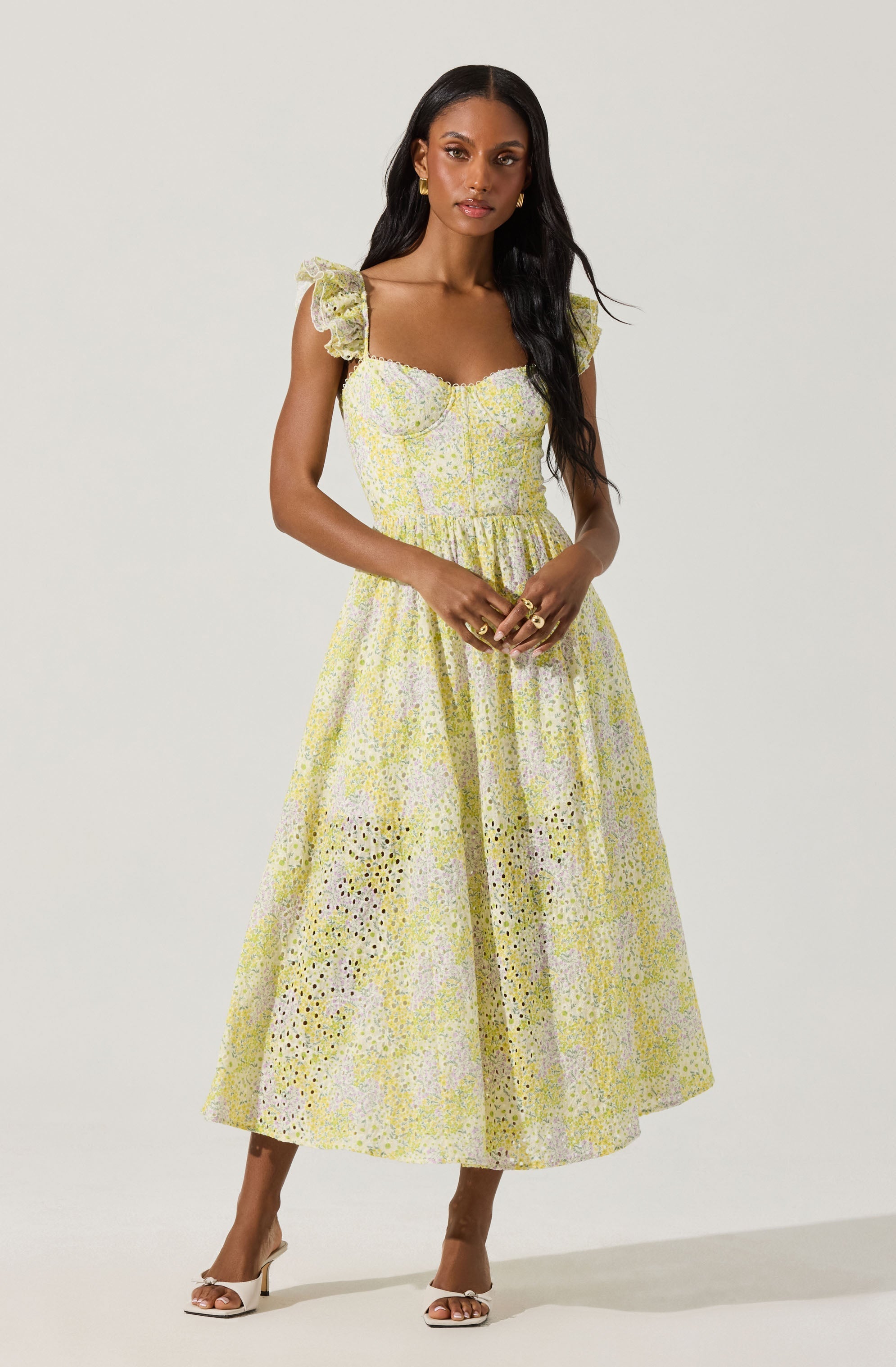 Wedelia Eyelet Bustier Floral Midi Dress