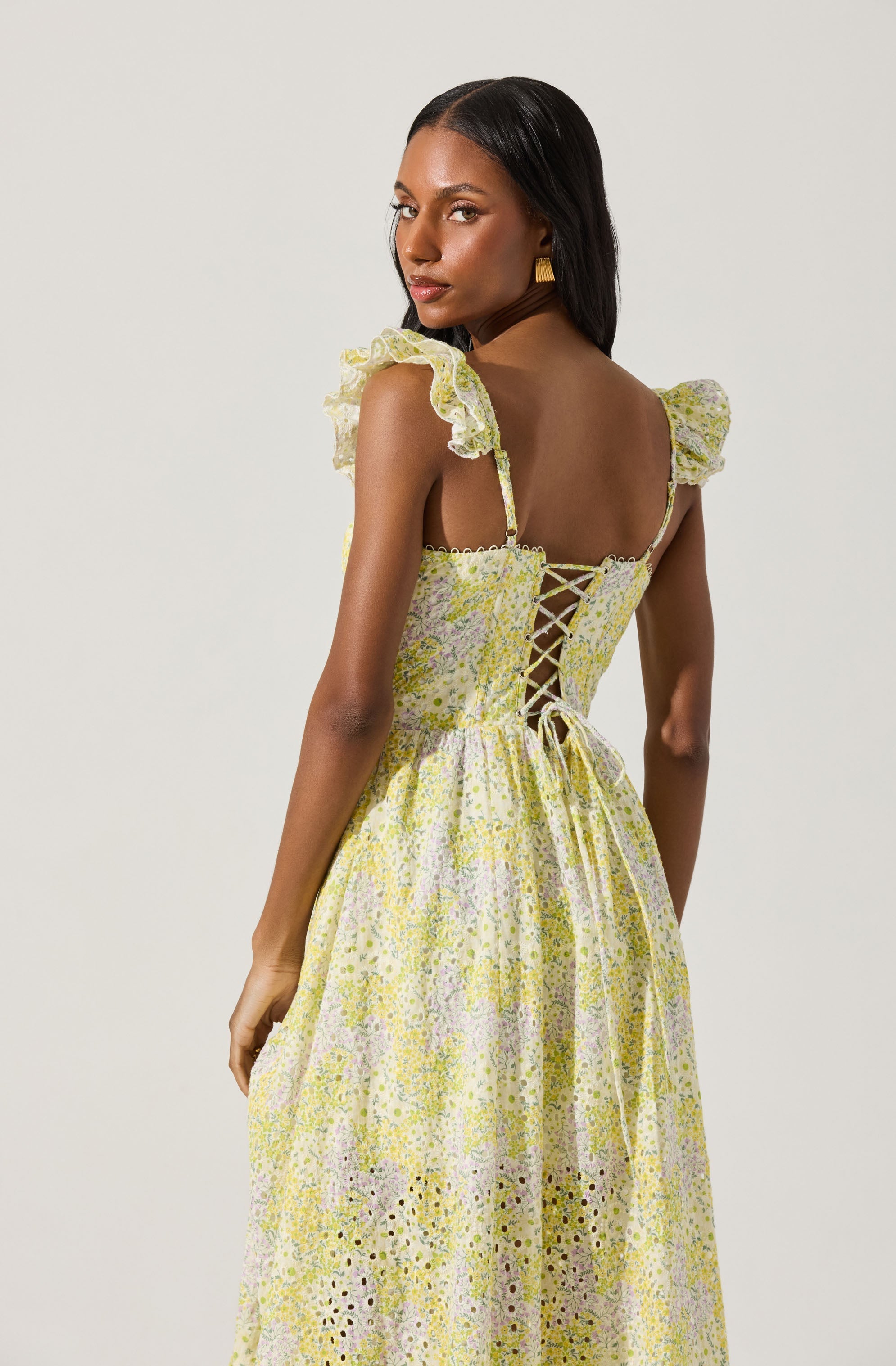 Wedelia Eyelet Bustier Floral Midi Dress