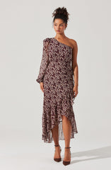 Calista Floral One Shoulder Midi Dress