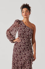 Calista Floral One Shoulder Midi Dress