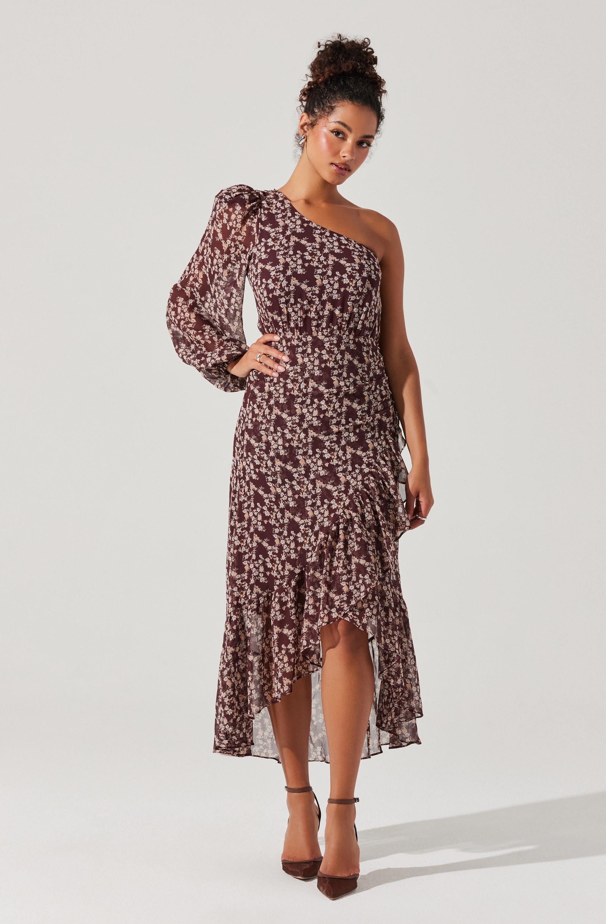 Calista Floral One Shoulder Midi Dress