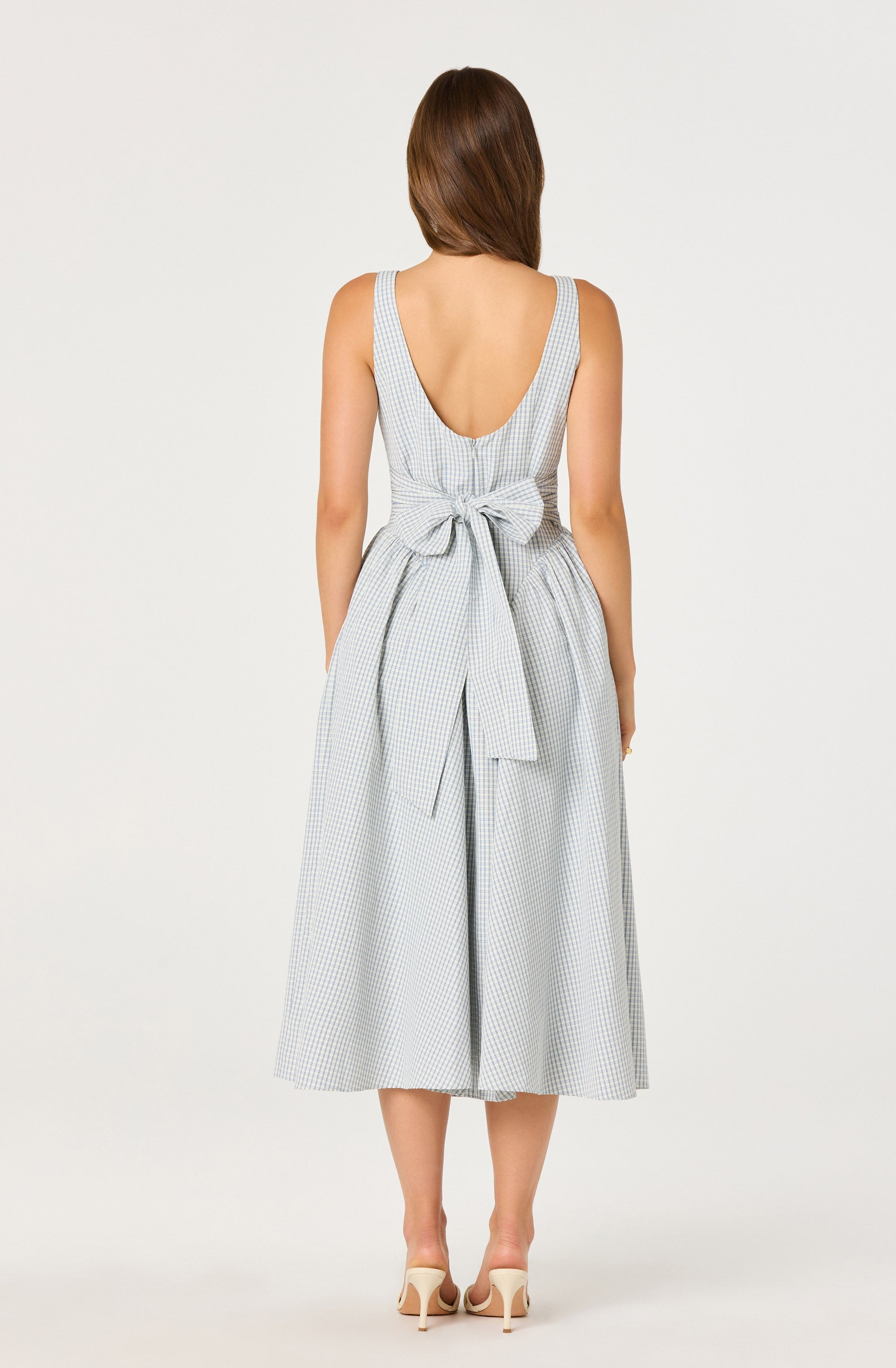 Vinya Plaid Bow-Back Midi Dress