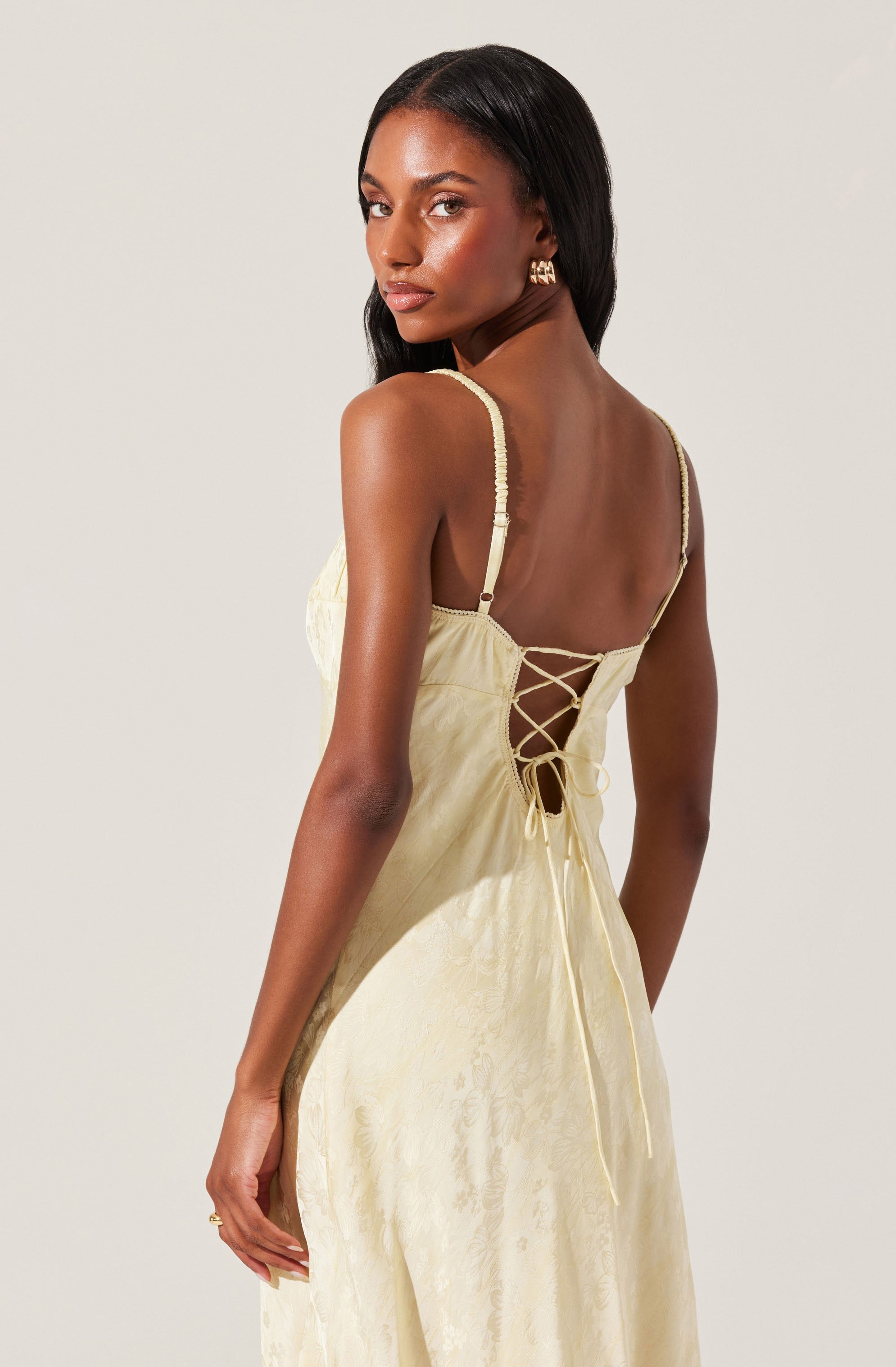 Kaiya Floral Jacquard Satin Midi Dress