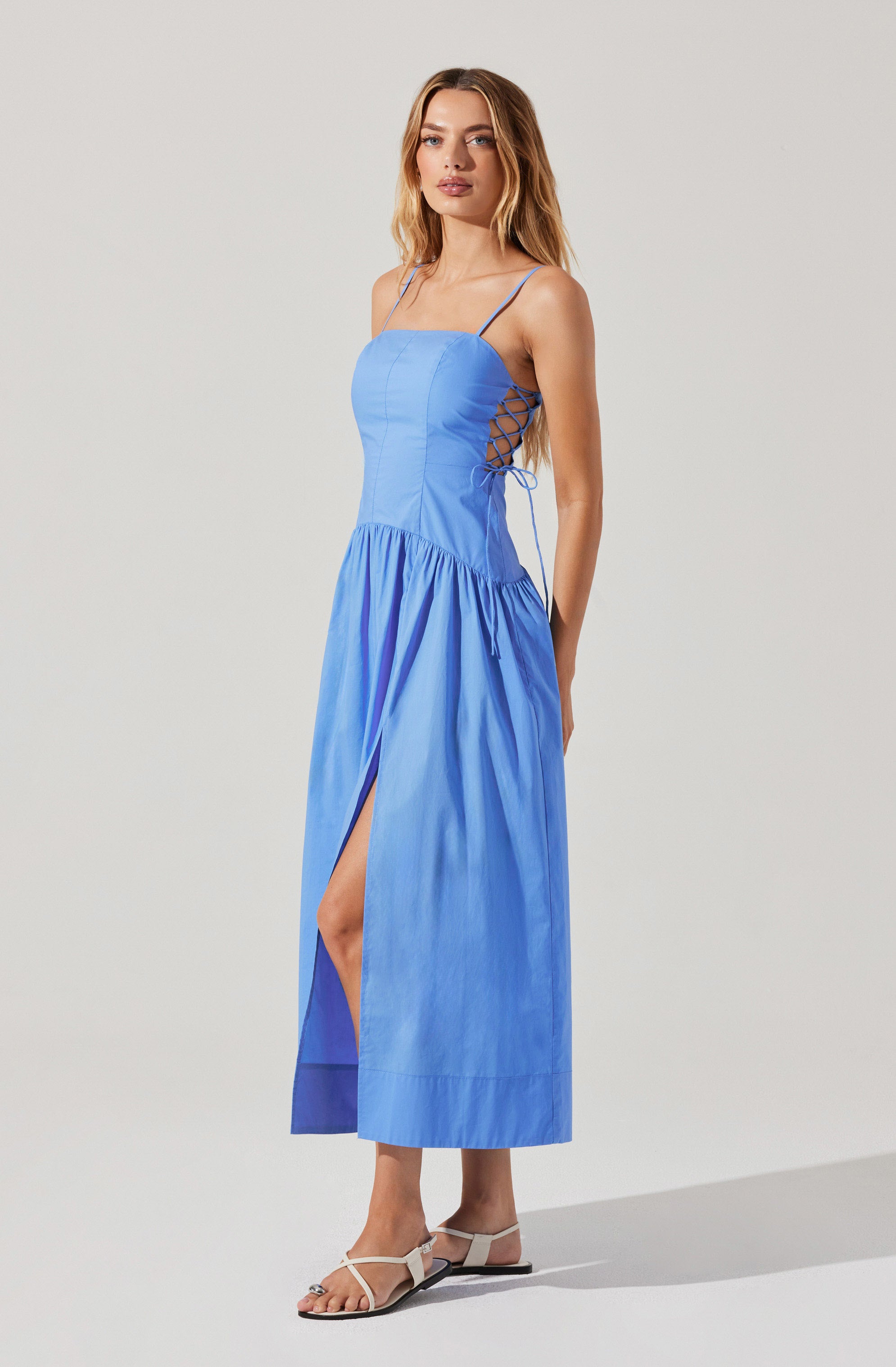 Karah Drop Waist Cutout Midi Dress