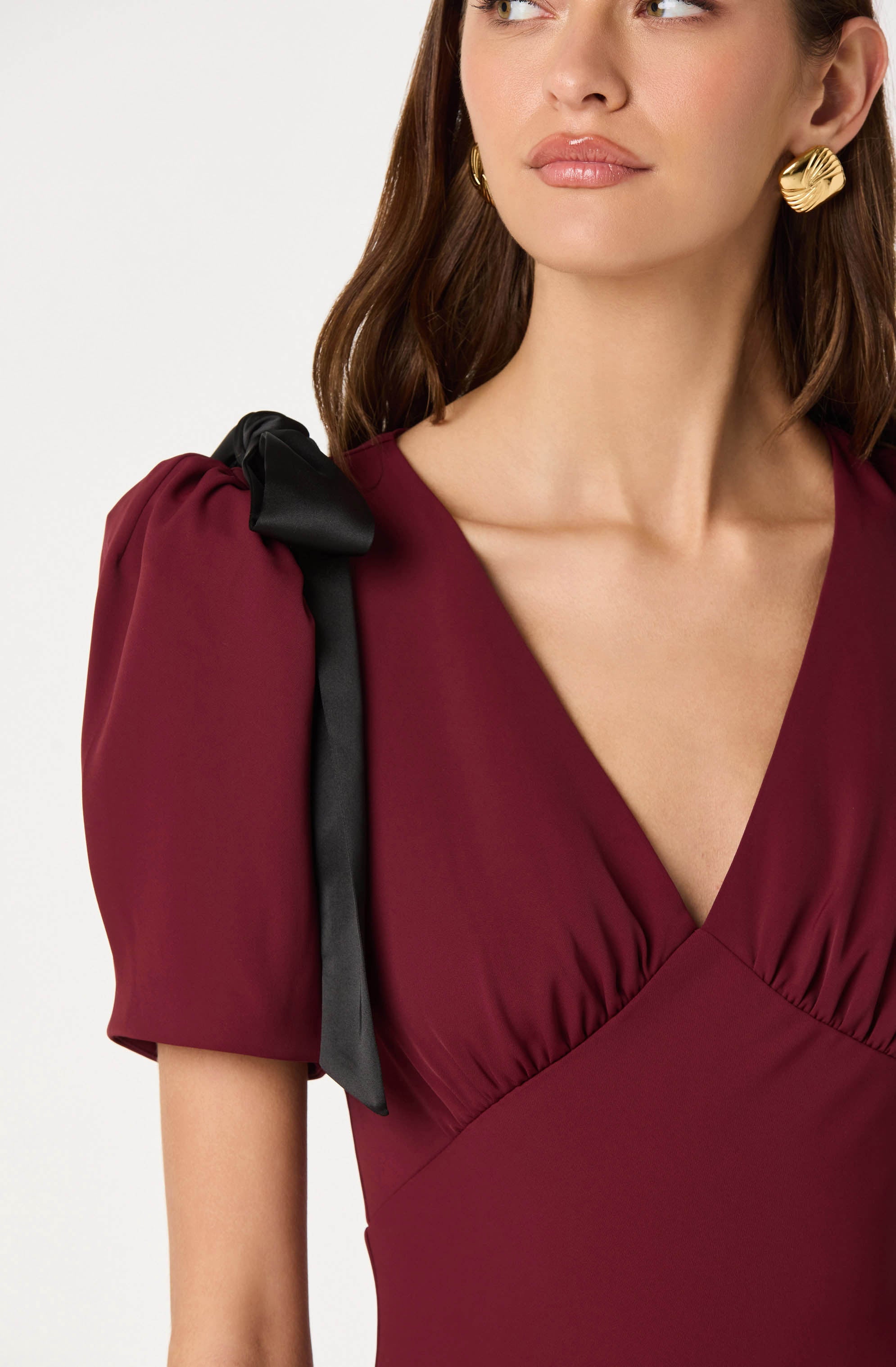 Ciela Bow Puff Sleeve Midi Dress