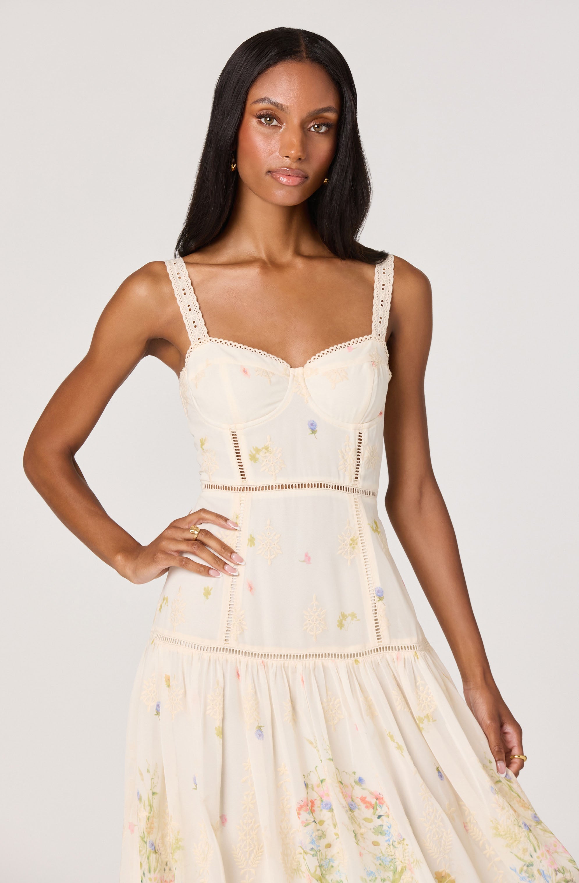 Pellagia Embroidered Eyelet Tiered Midi Dress