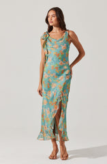 Isabelle Ruffled Cowl Neck Floral Midi Dress
