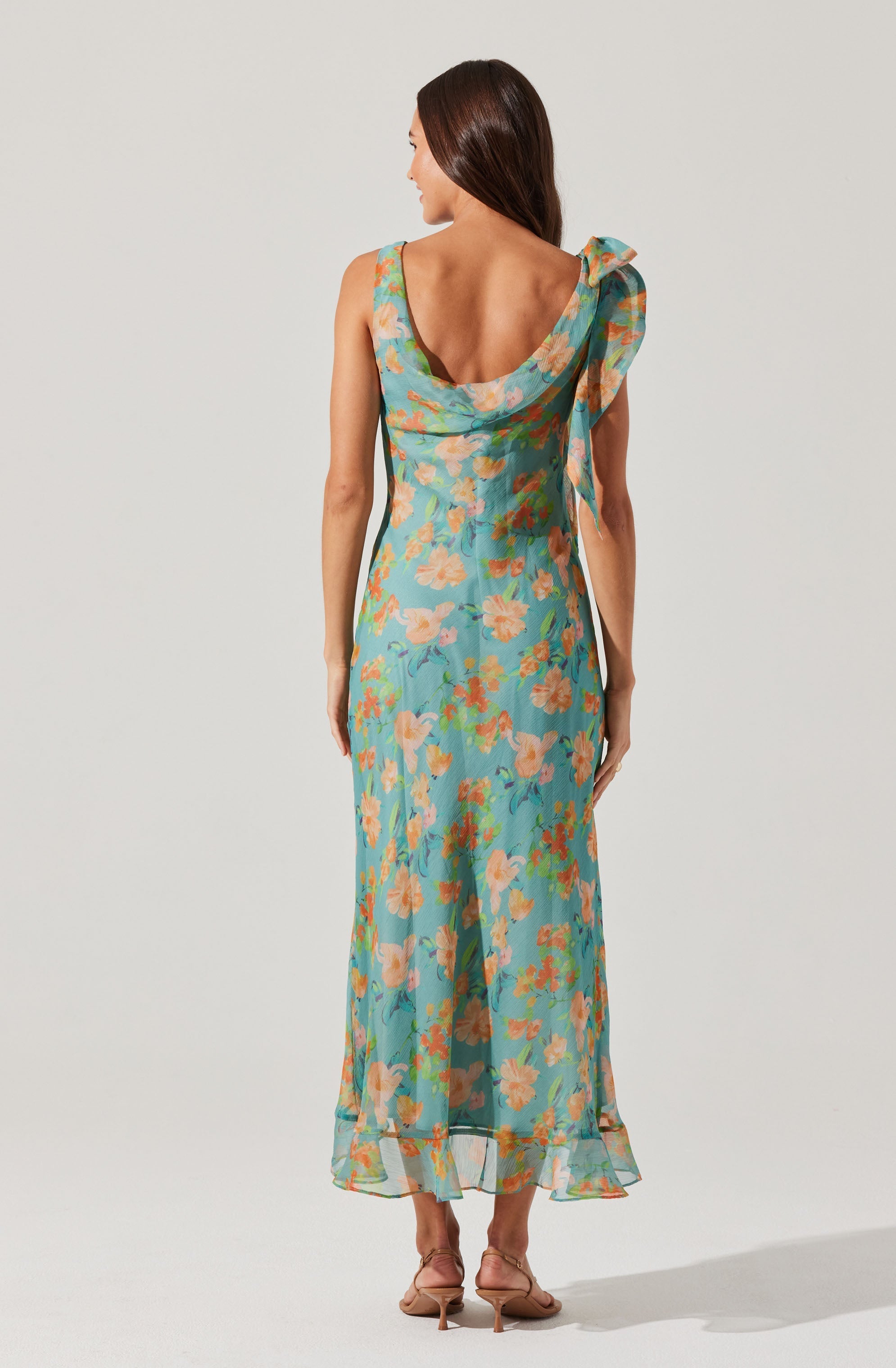 Isabelle Ruffled Cowl Neck Floral Midi Dress