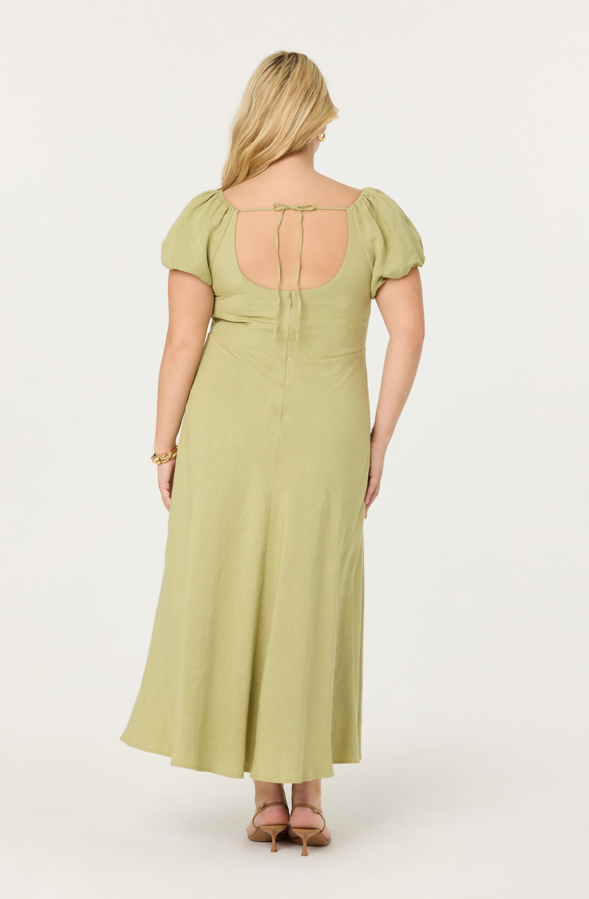 Leocadia Embroidered Puff Sleeve Midi Dress