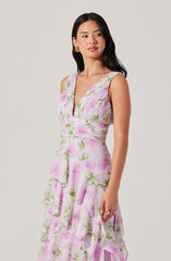 Cytherea Asymmetric Floral Ruffle Midi Dress