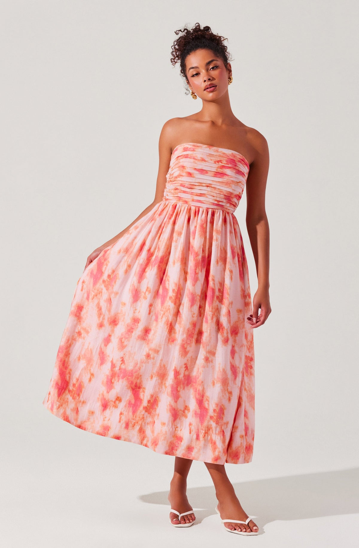 Aneesha Strapless Pleated Midi Dress