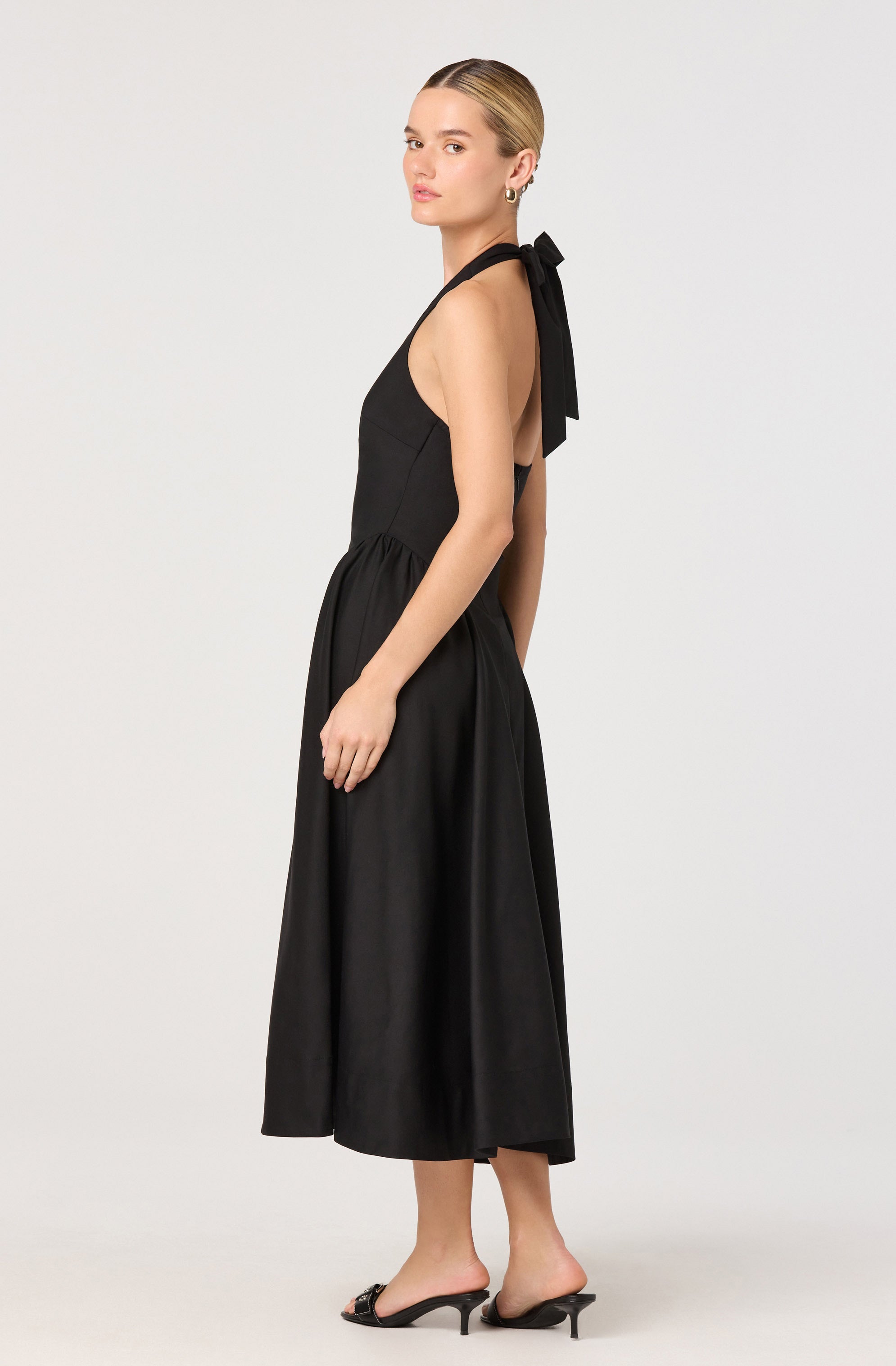 Meana Halter Plunge Drop-Waist Midi Dress