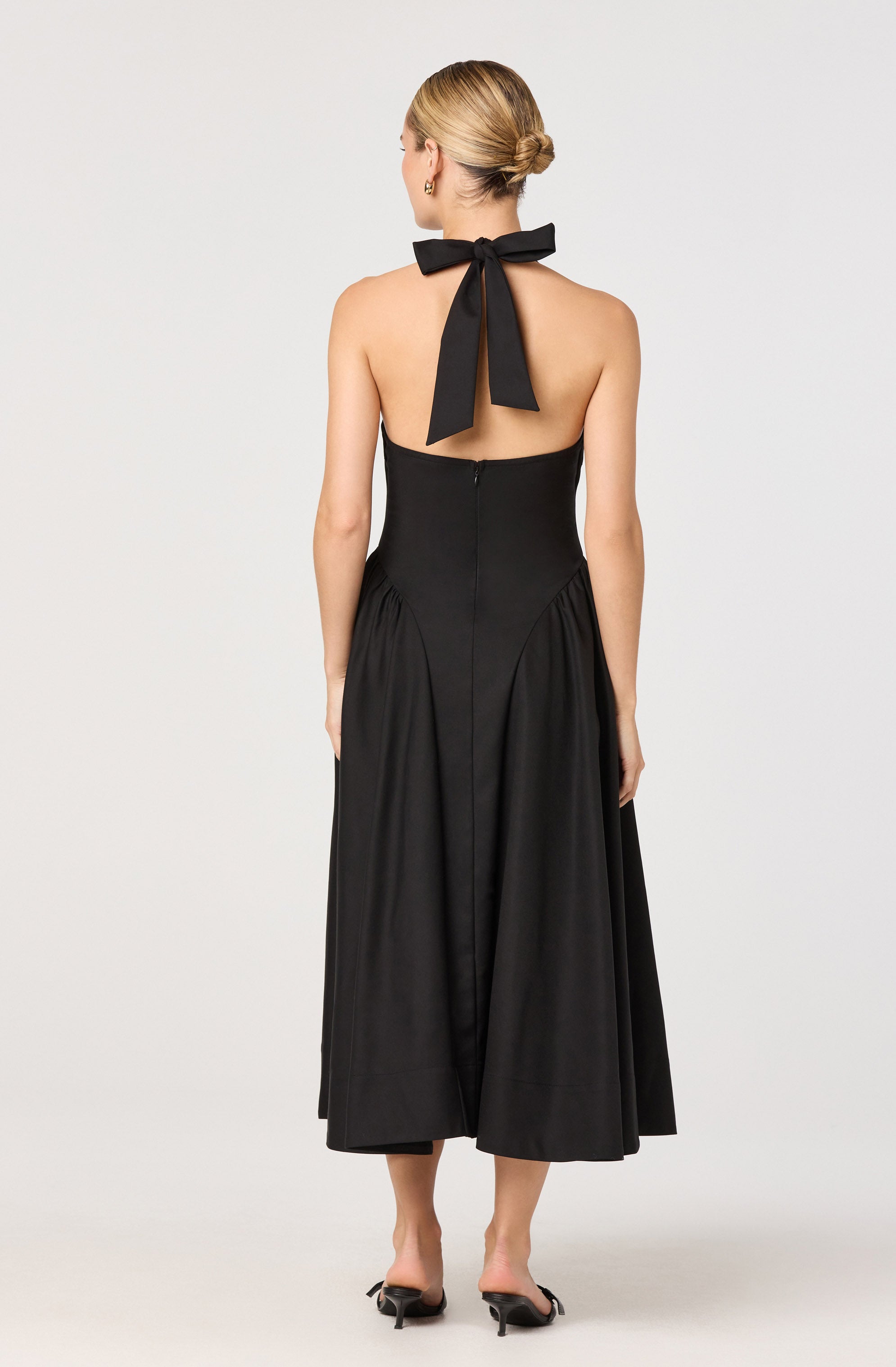 Meana Halter Plunge Drop-Waist Midi Dress