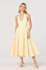 Meana Halter Plunge Drop-Waist Midi Dress