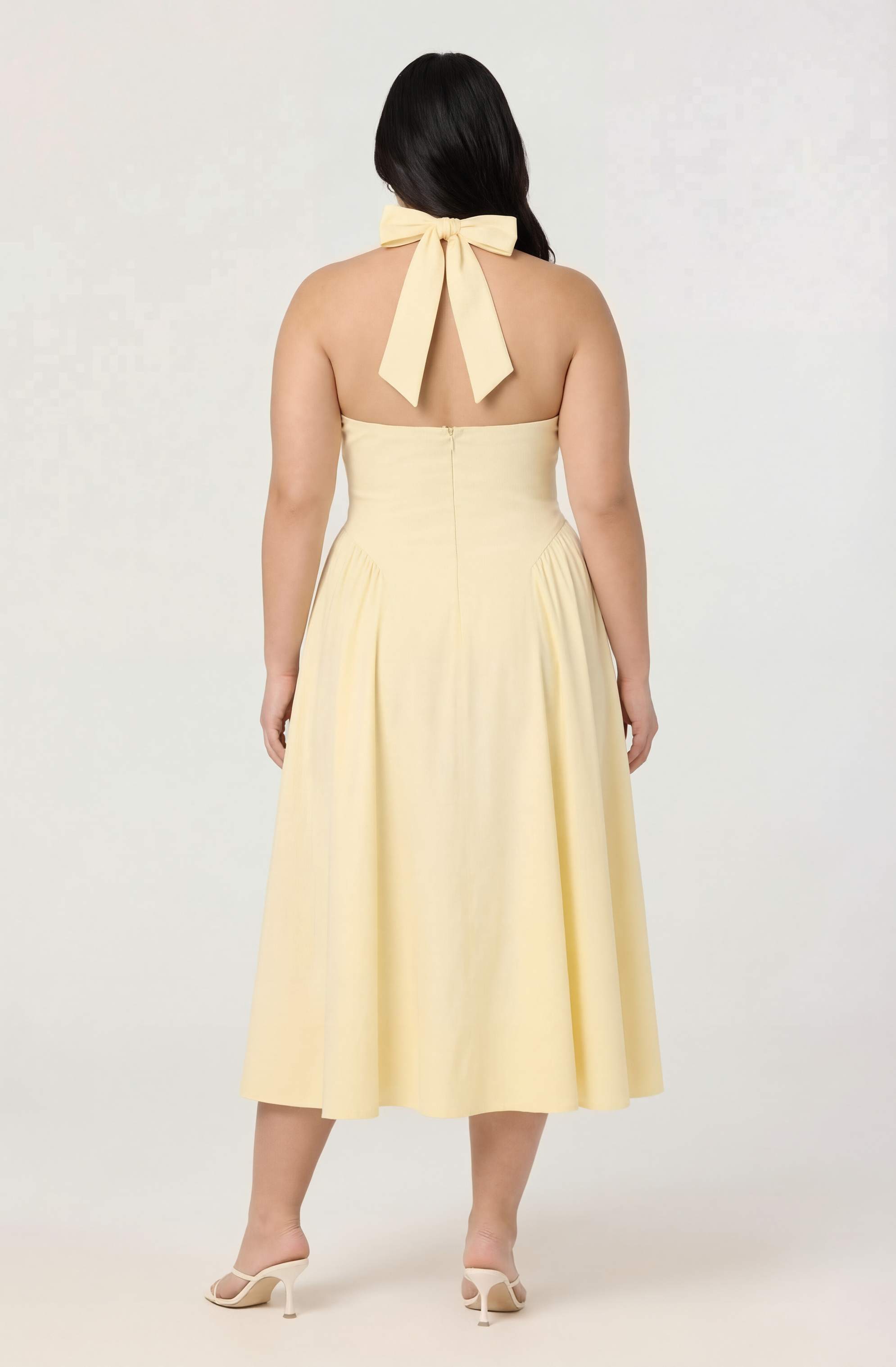 Meana Halter Plunge Drop-Waist Midi Dress