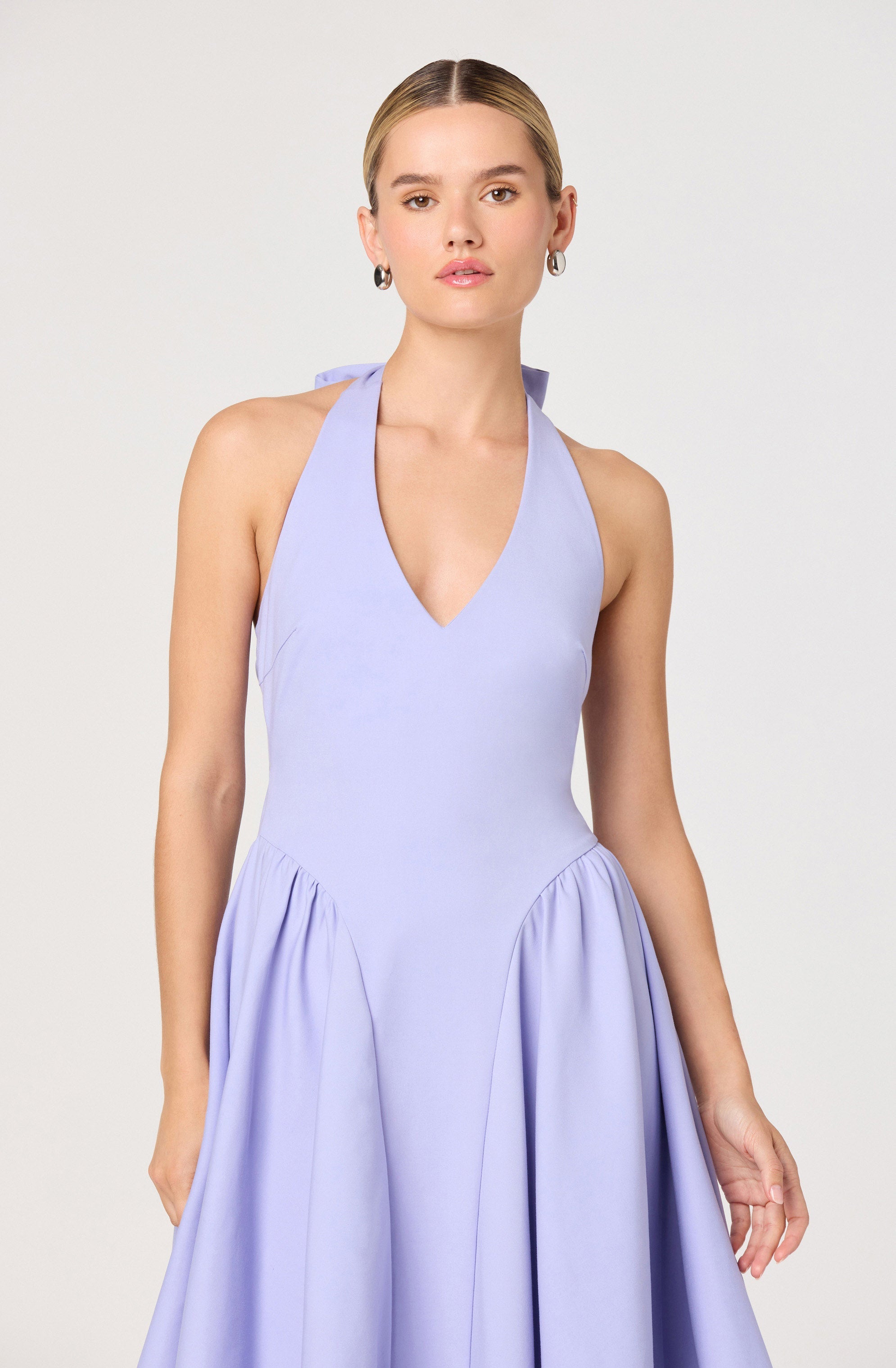 Meana Halter Plunge Drop-Waist Midi Dress