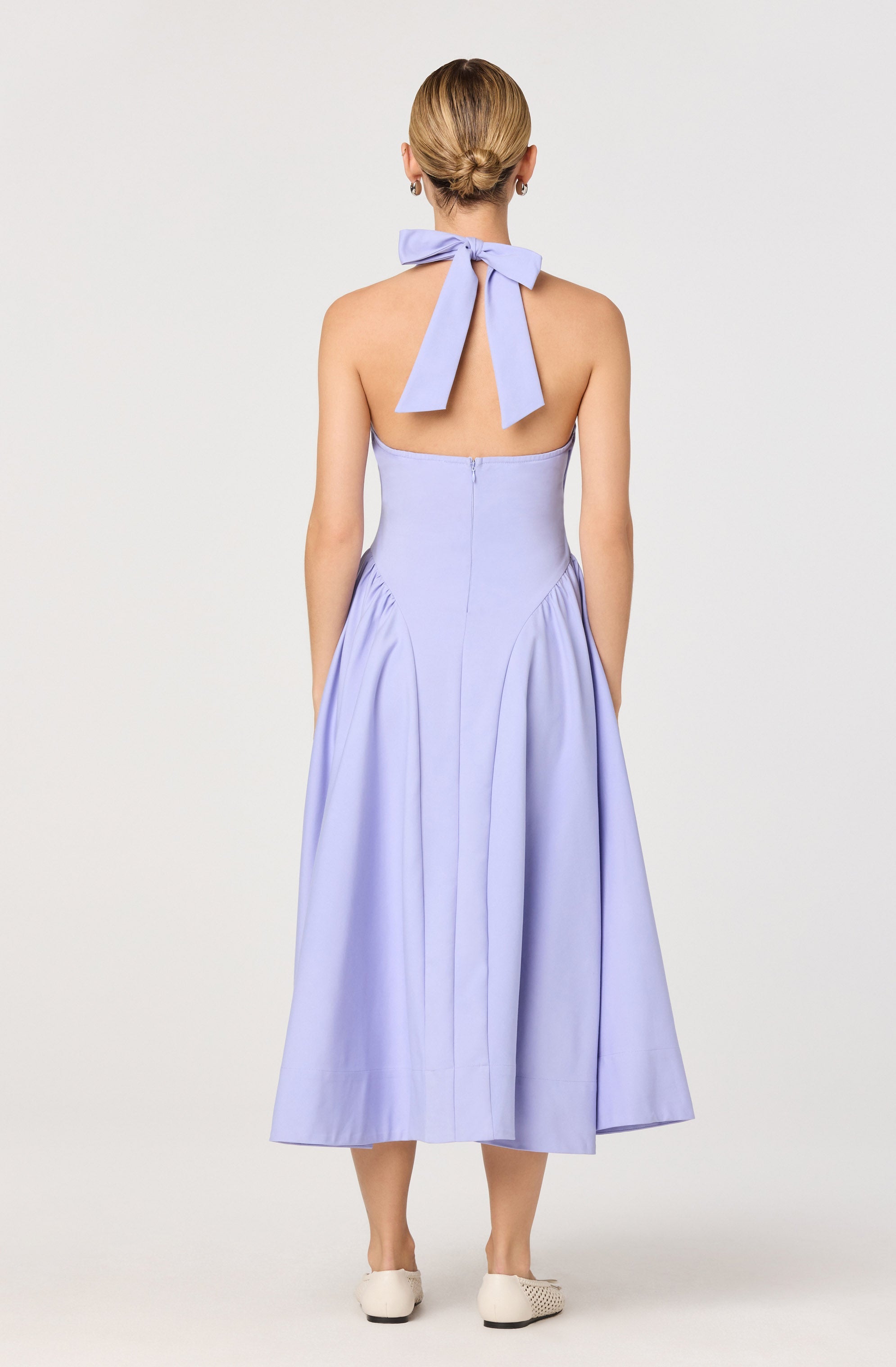 Meana Halter Plunge Drop-Waist Midi Dress