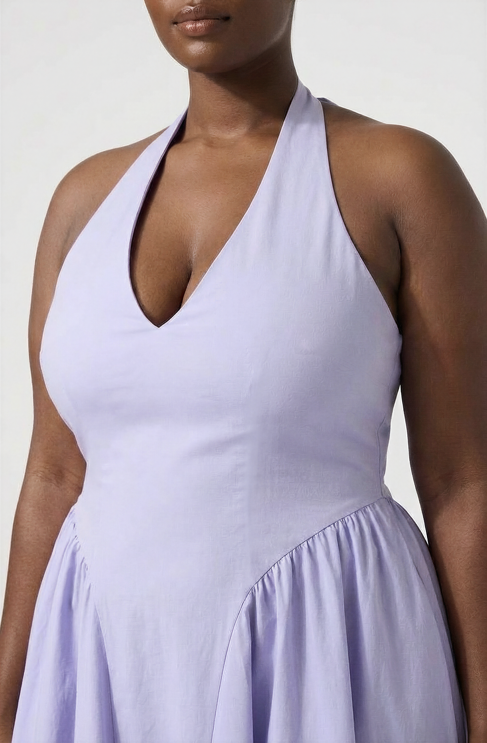 Meana Halter Plunge Drop-Waist Midi Dress