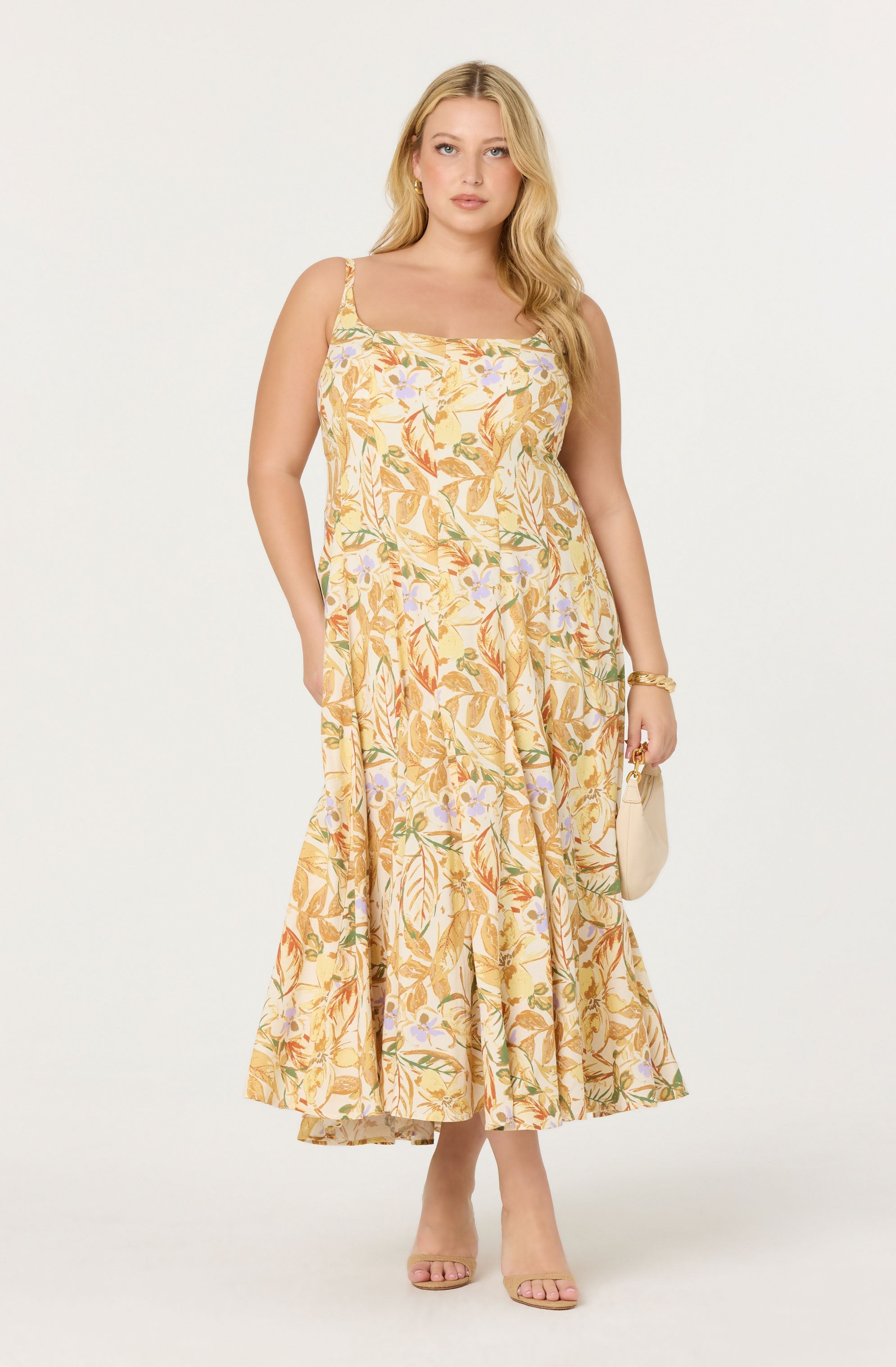 Jaleyah Paneled Flare Floral Midi Dress