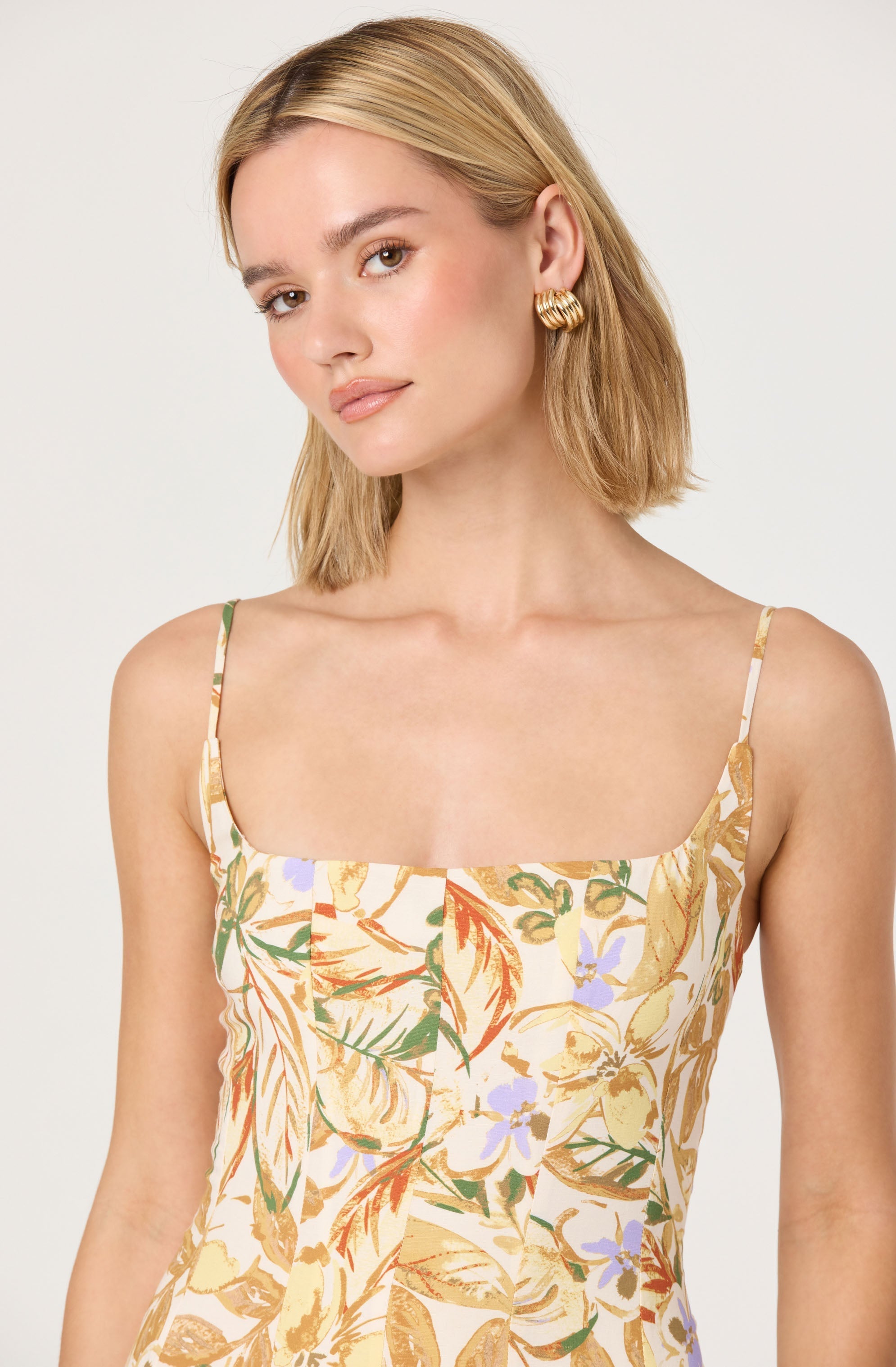 Jaleyah Paneled Flare Floral Midi Dress