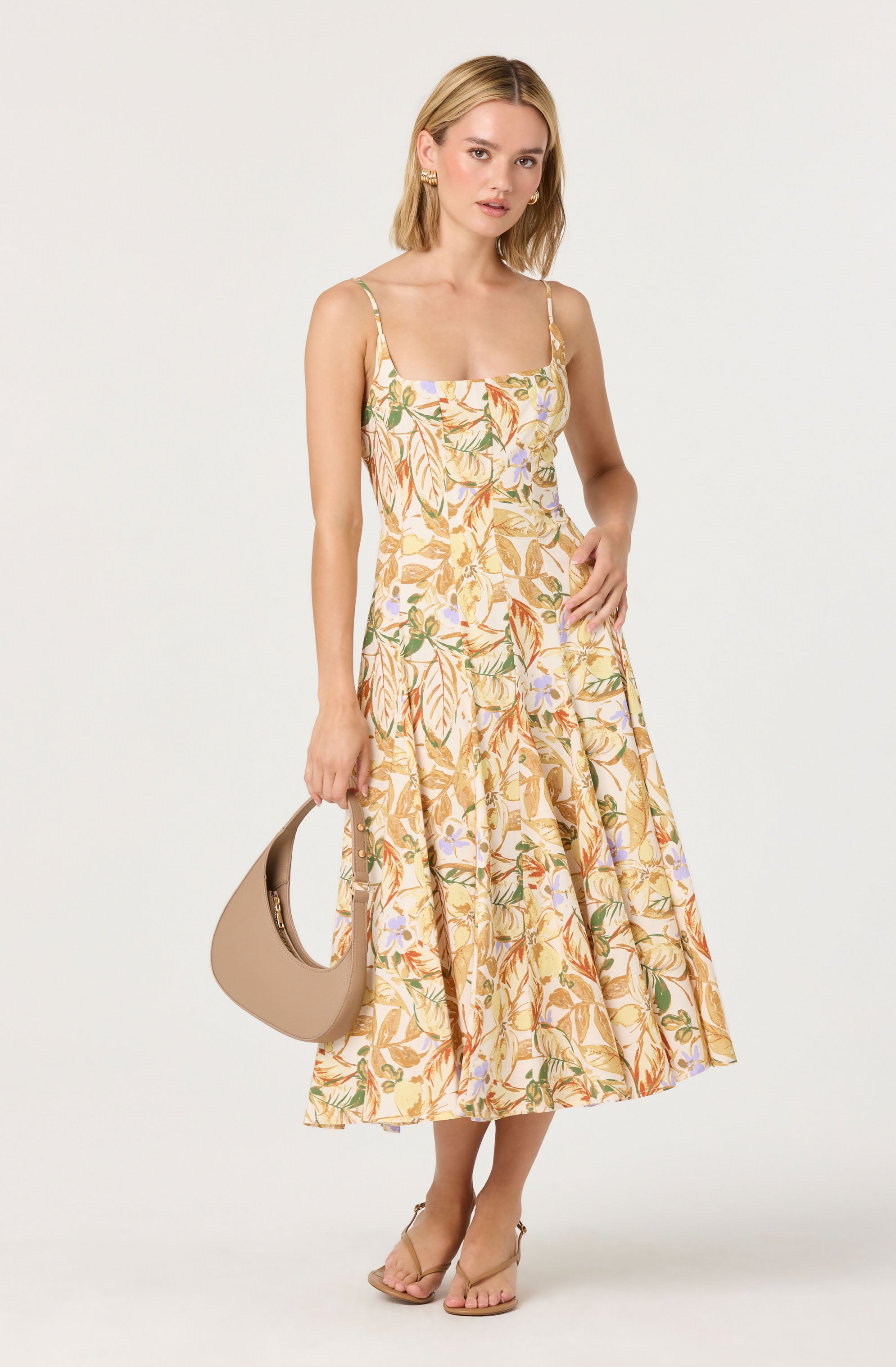 Jaleyah Paneled Flare Floral Midi Dress