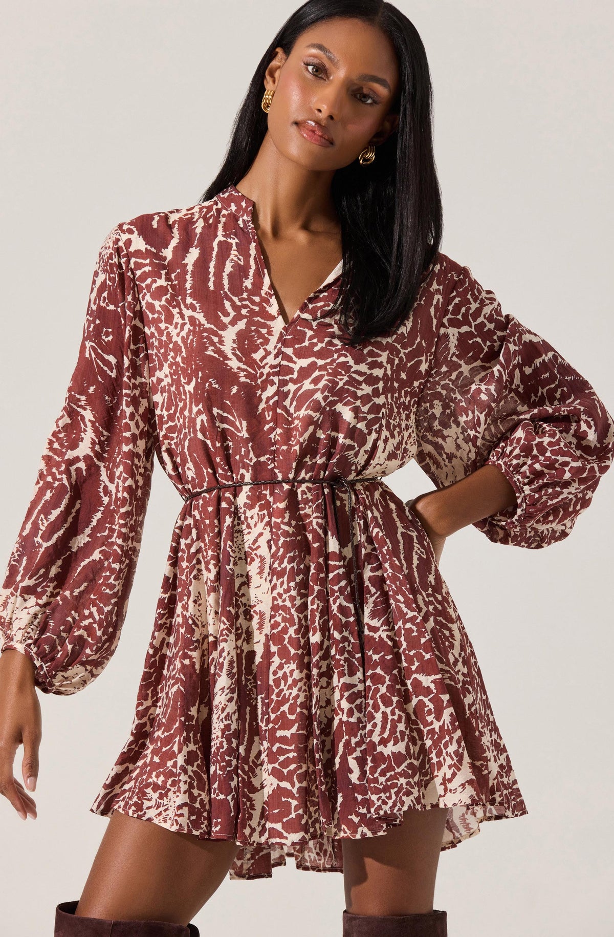 Marisela Belted V-Neck Mini Dress