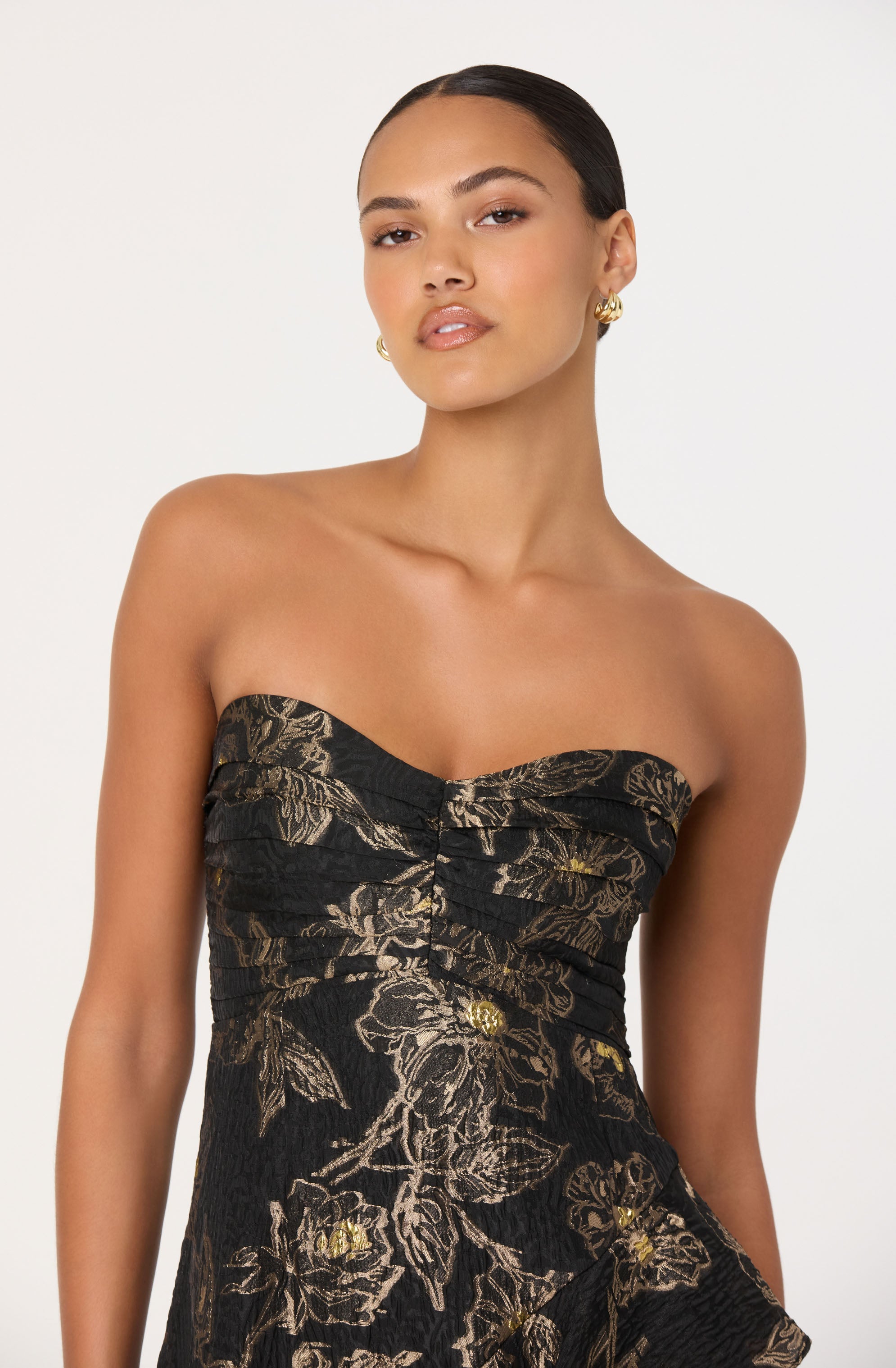Marysia Strapless Metallic Floral Midi Dress