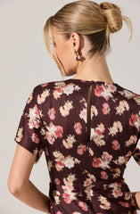 Talyha Floral Satin V-Neck Midi Dress