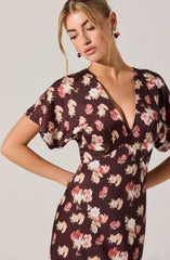 Talyha Floral Satin V-Neck Midi Dress
