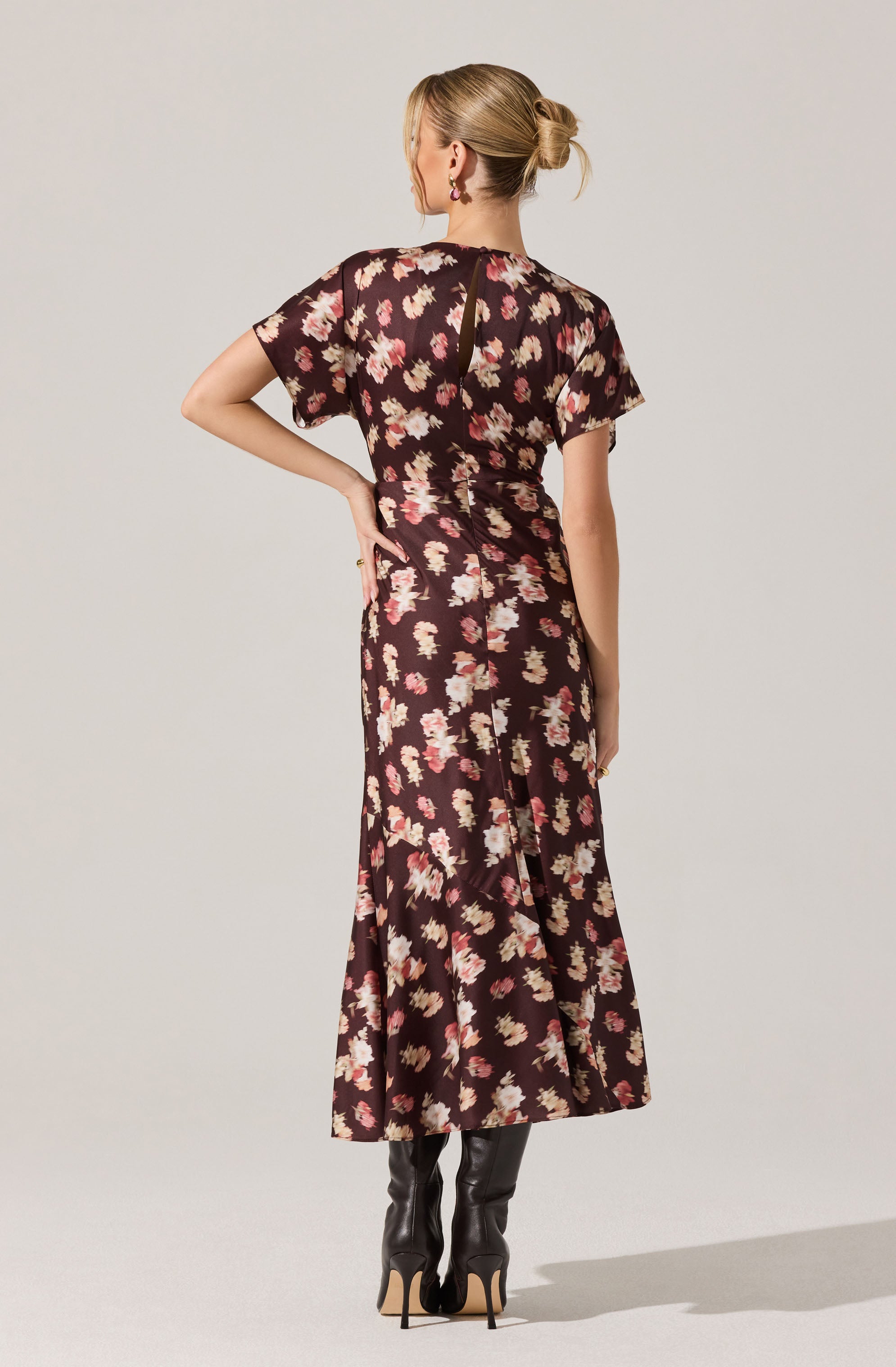 Talyha Floral Satin V-Neck Midi Dress