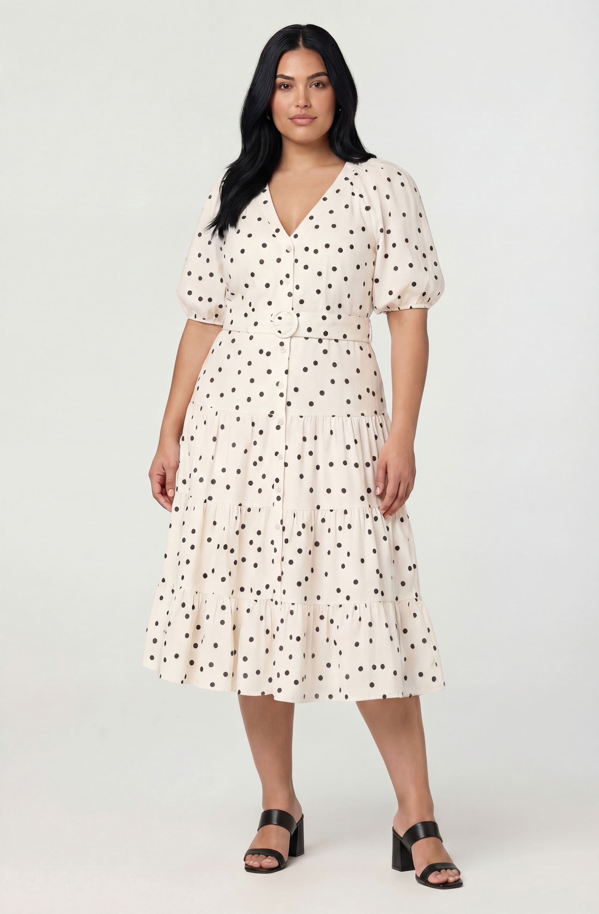 Minnie Polka Dot Tiered Midi Dress