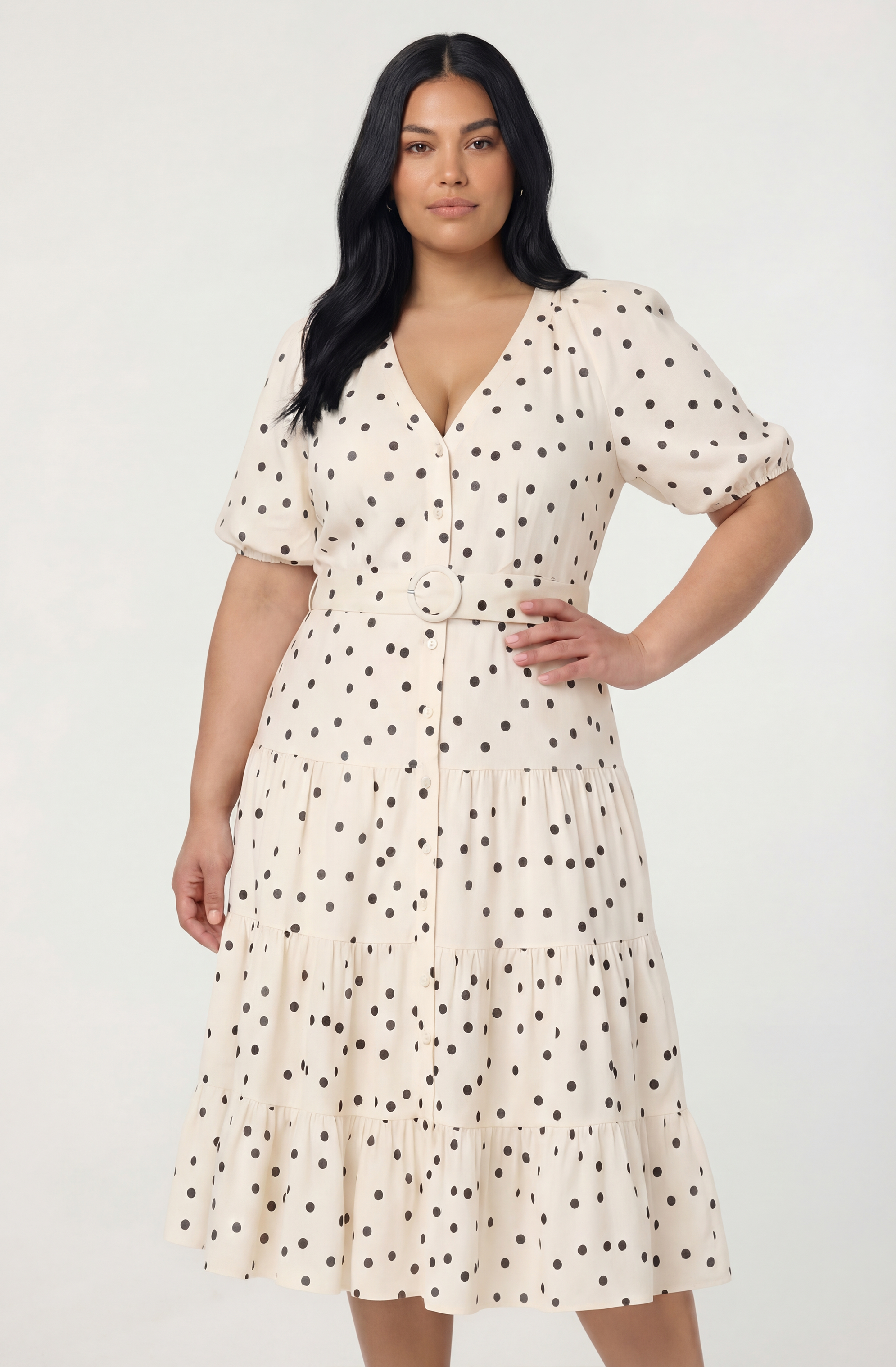 Minnie Polka Dot Tiered Midi Dress