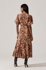 Lavena V-Neck Puff Sleeve Midi Dress