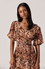 Lavena V-Neck Puff Sleeve Midi Dress