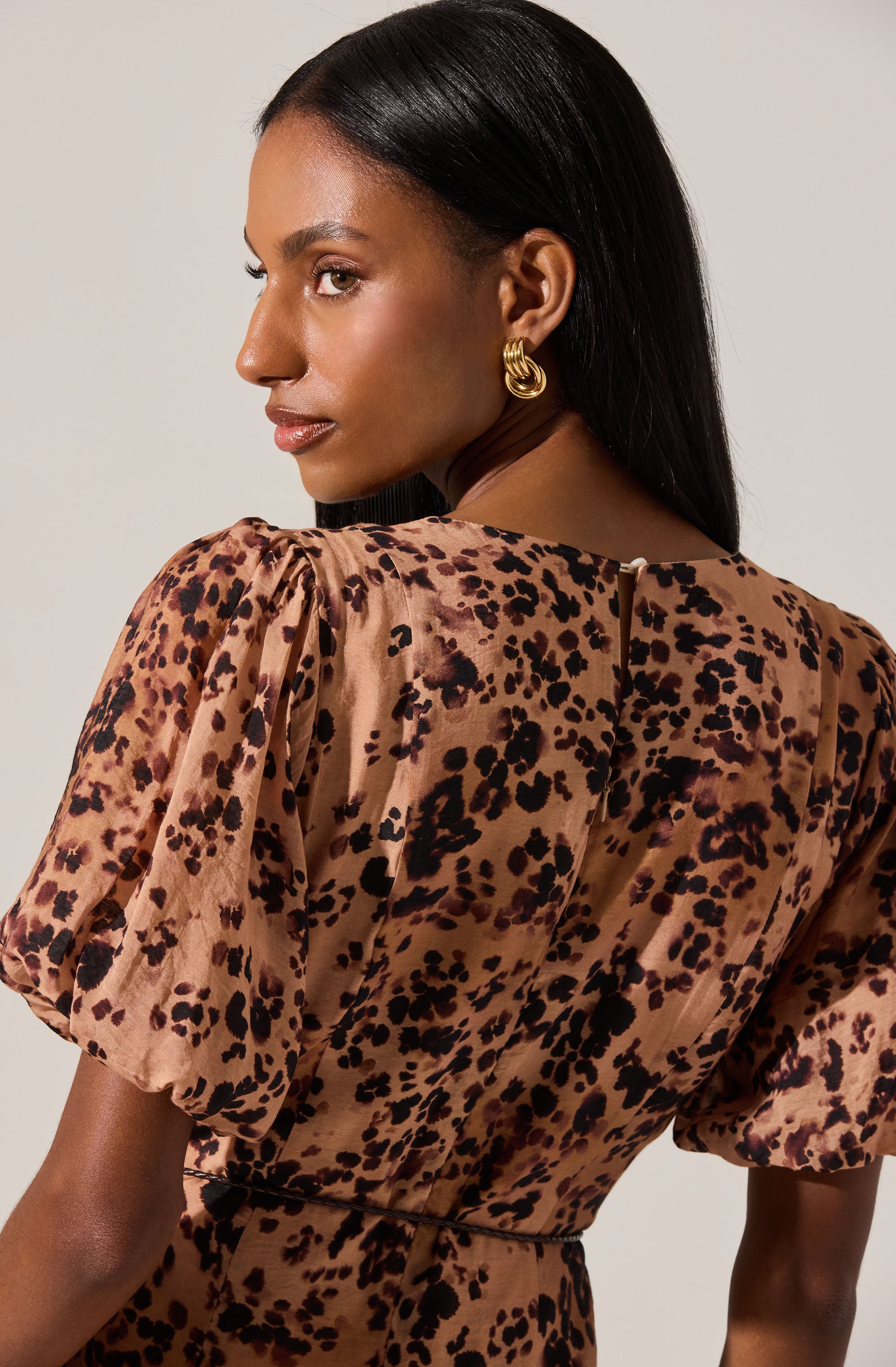Lavena V-Neck Puff Sleeve Midi Dress