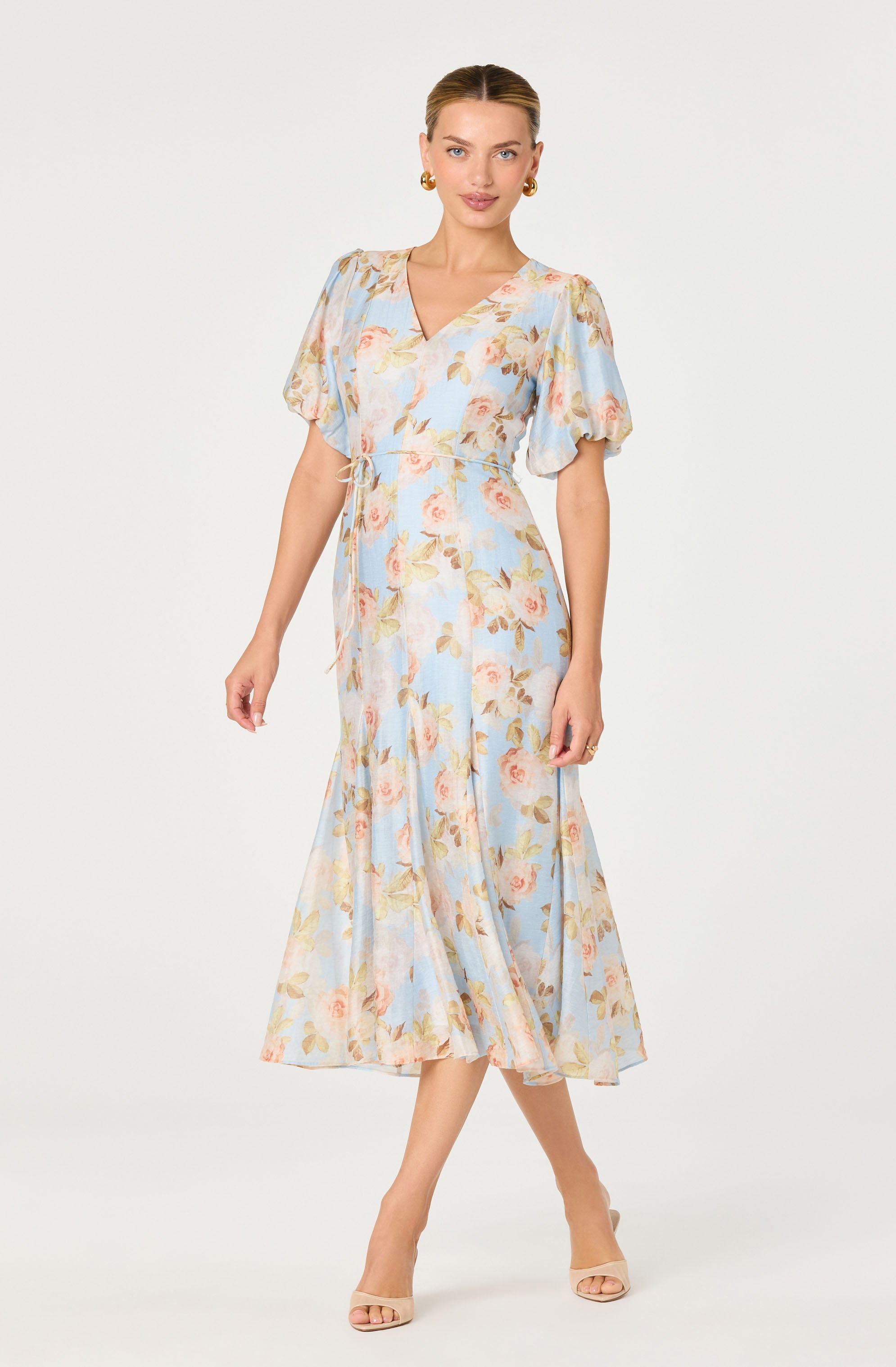 Lavena Floral Balloon Sleeve Midi Dress