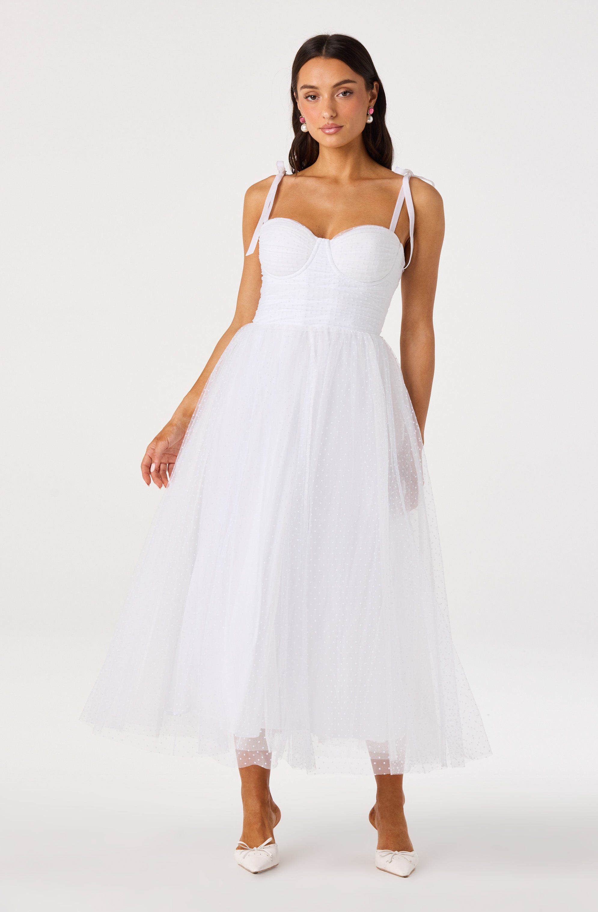 Karyme Polka Dot Tulle Midi Dress