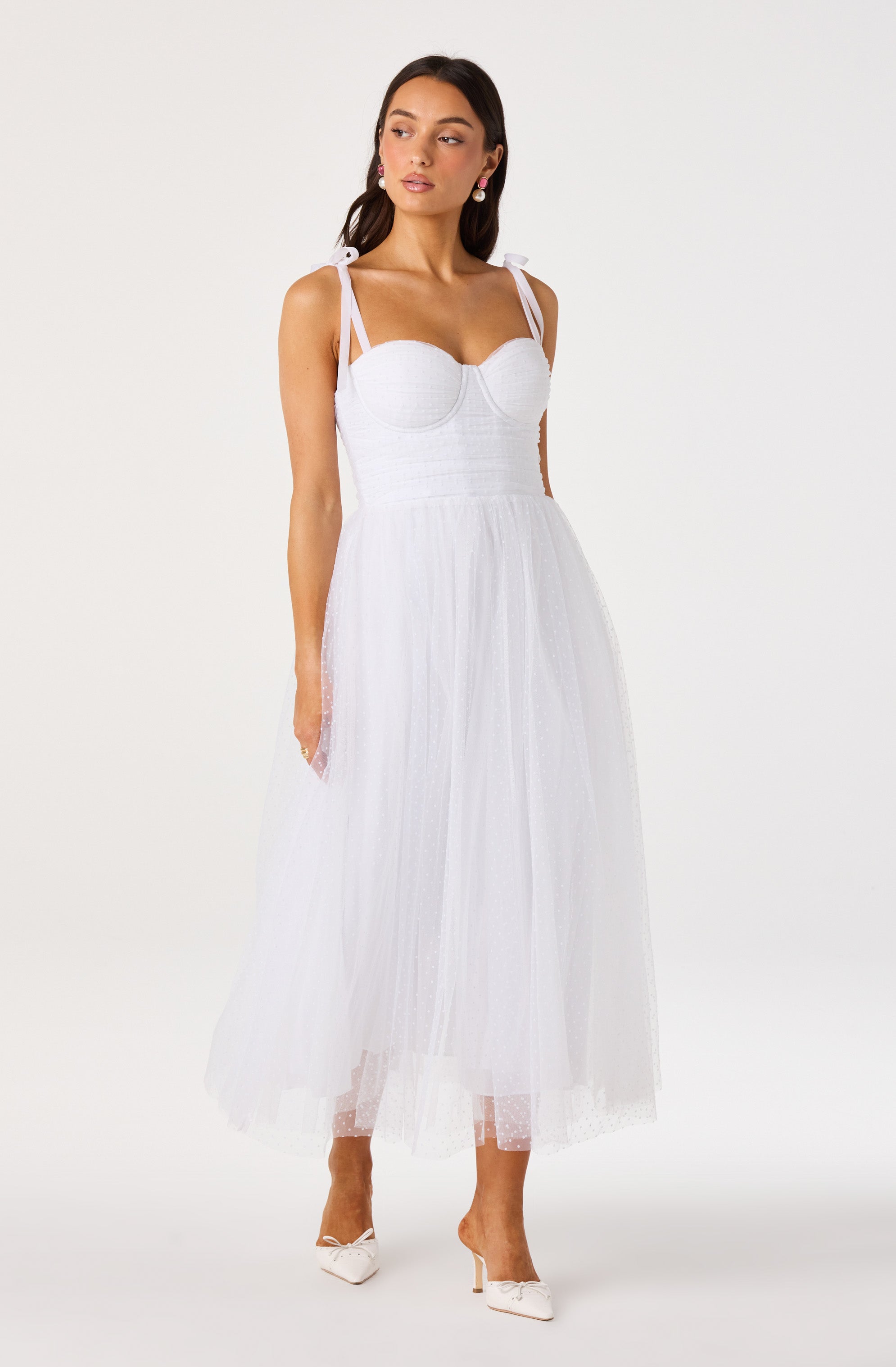 Karyme Polka Dot Tulle Midi Dress