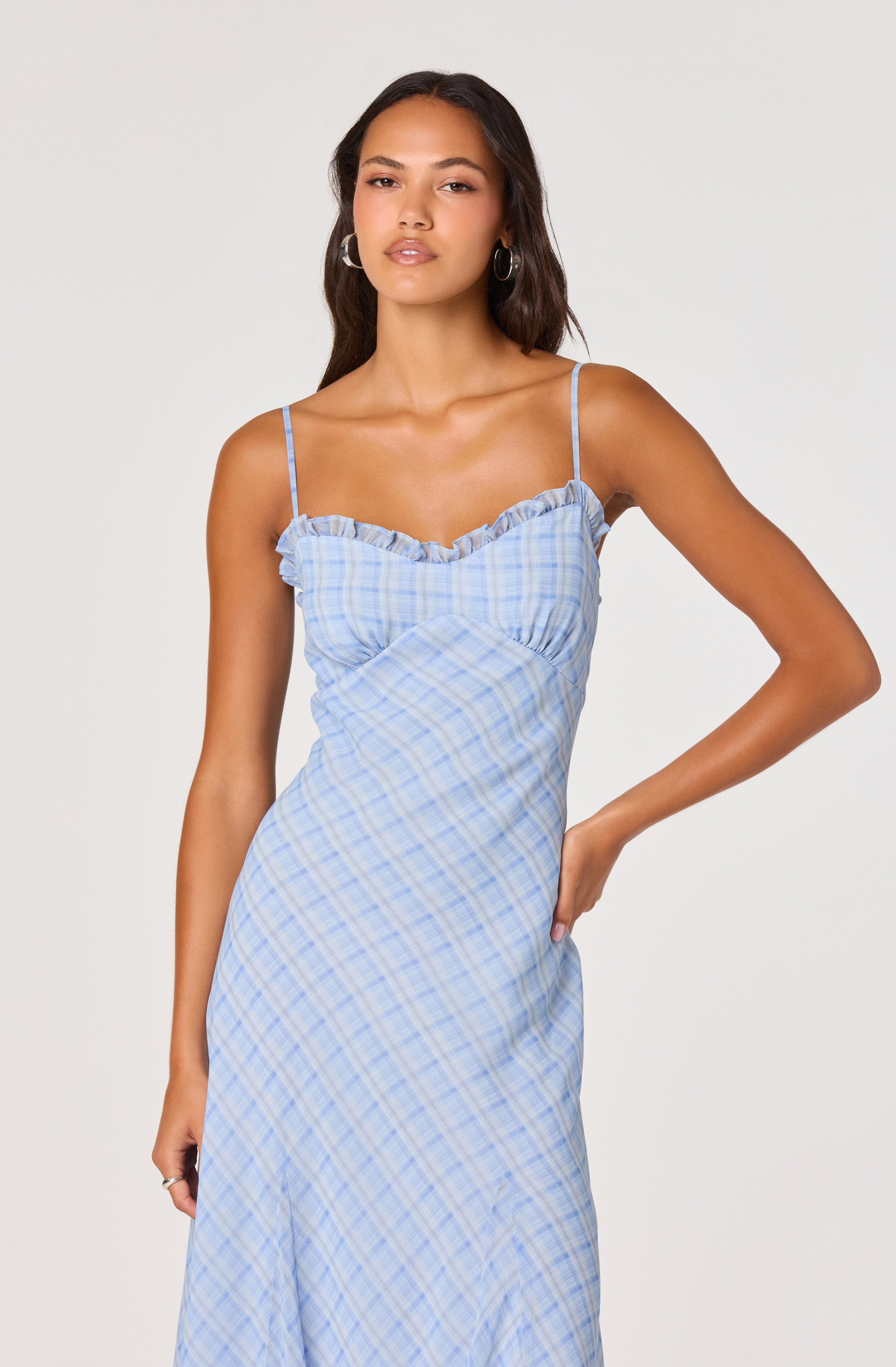 Maeryn Plaid Ruffle Trim Maxi Dress