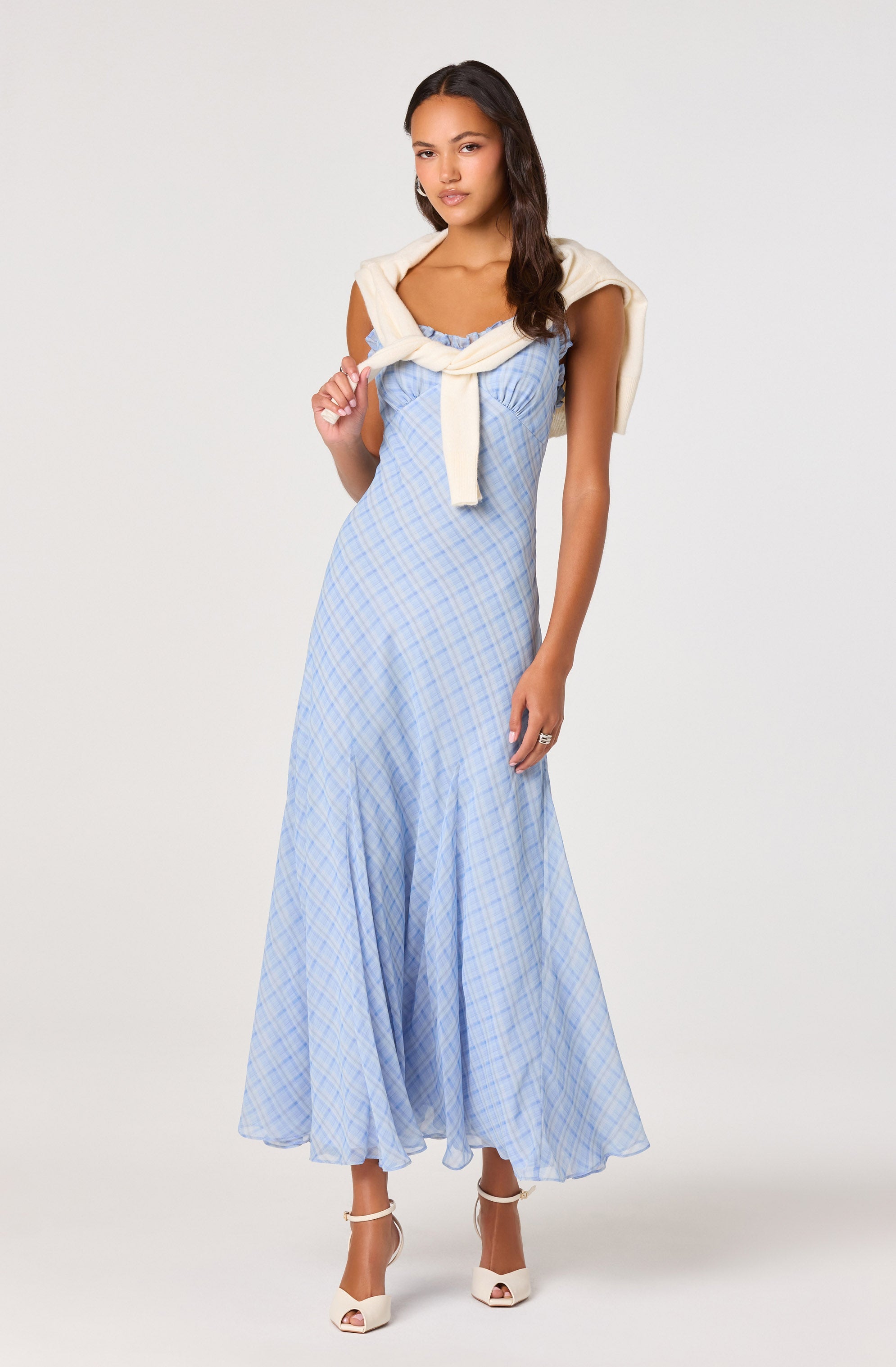 Maeryn Plaid Ruffle Trim Maxi Dress