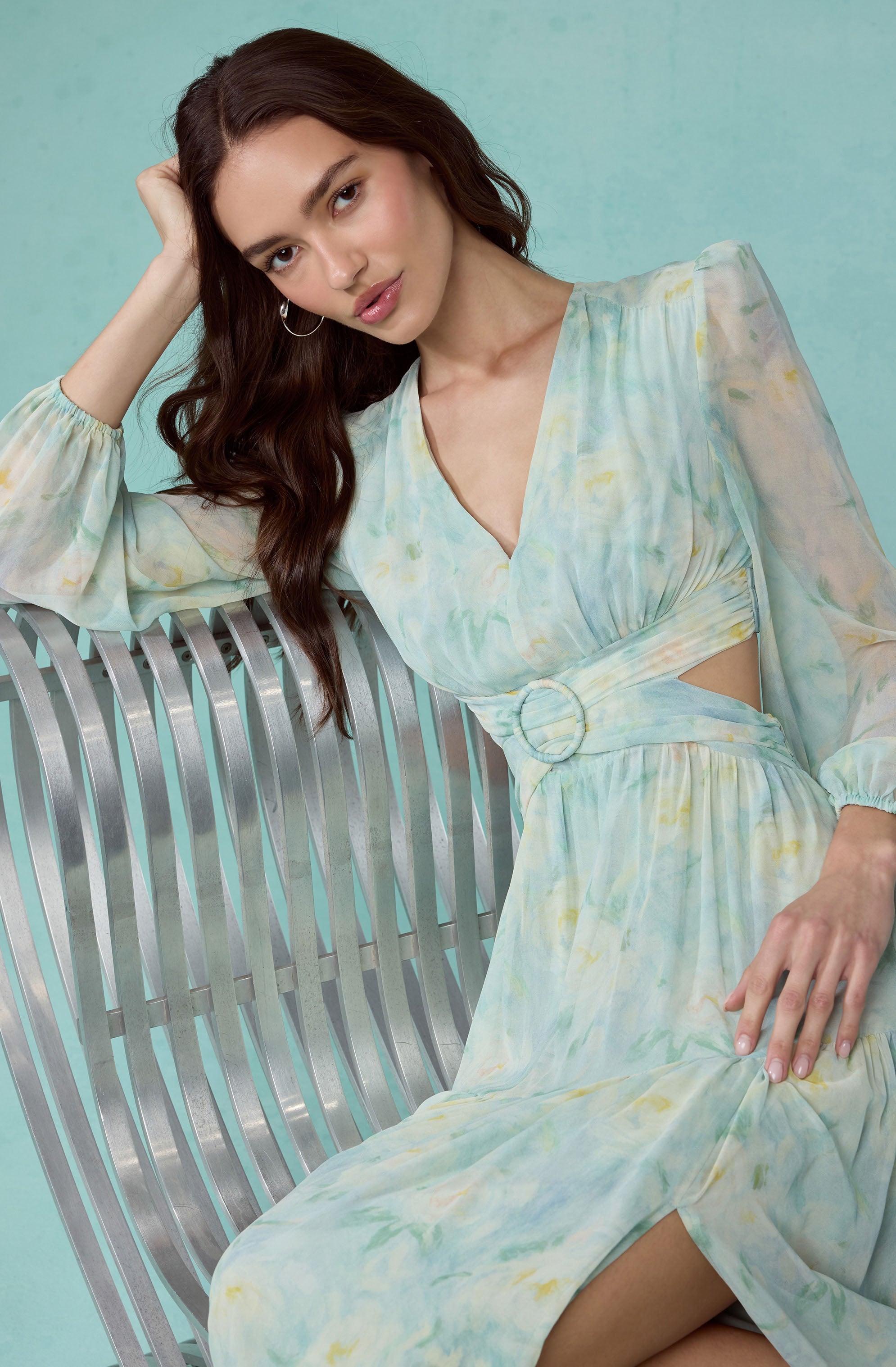 Klarissa Floral Cutout Balloon Sleeve Maxi Dress