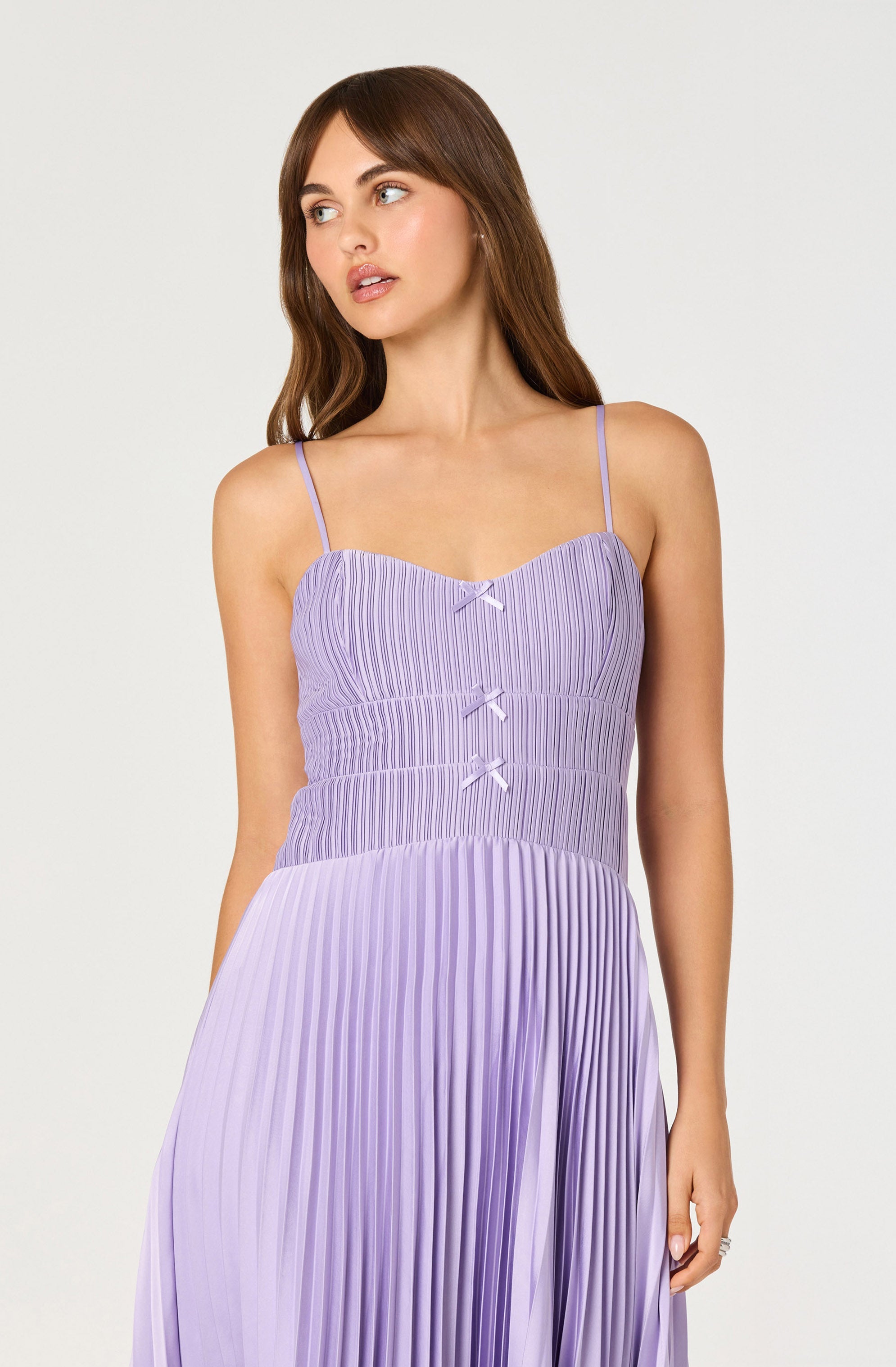 Shionagh Satin Bow-Detail Pleated Midi Dress
