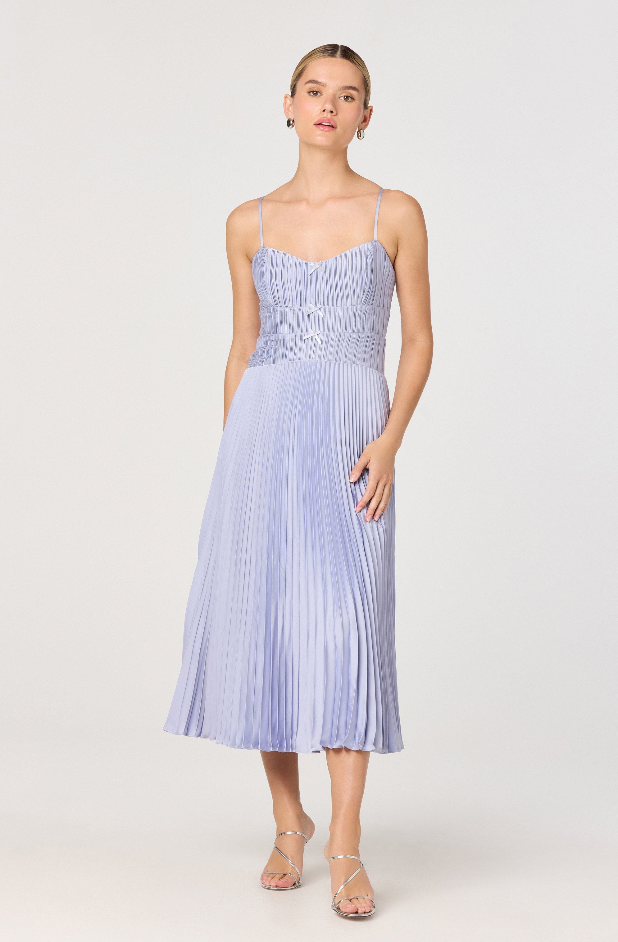 Shionagh Satin Bow-Detail Pleated Midi Dress