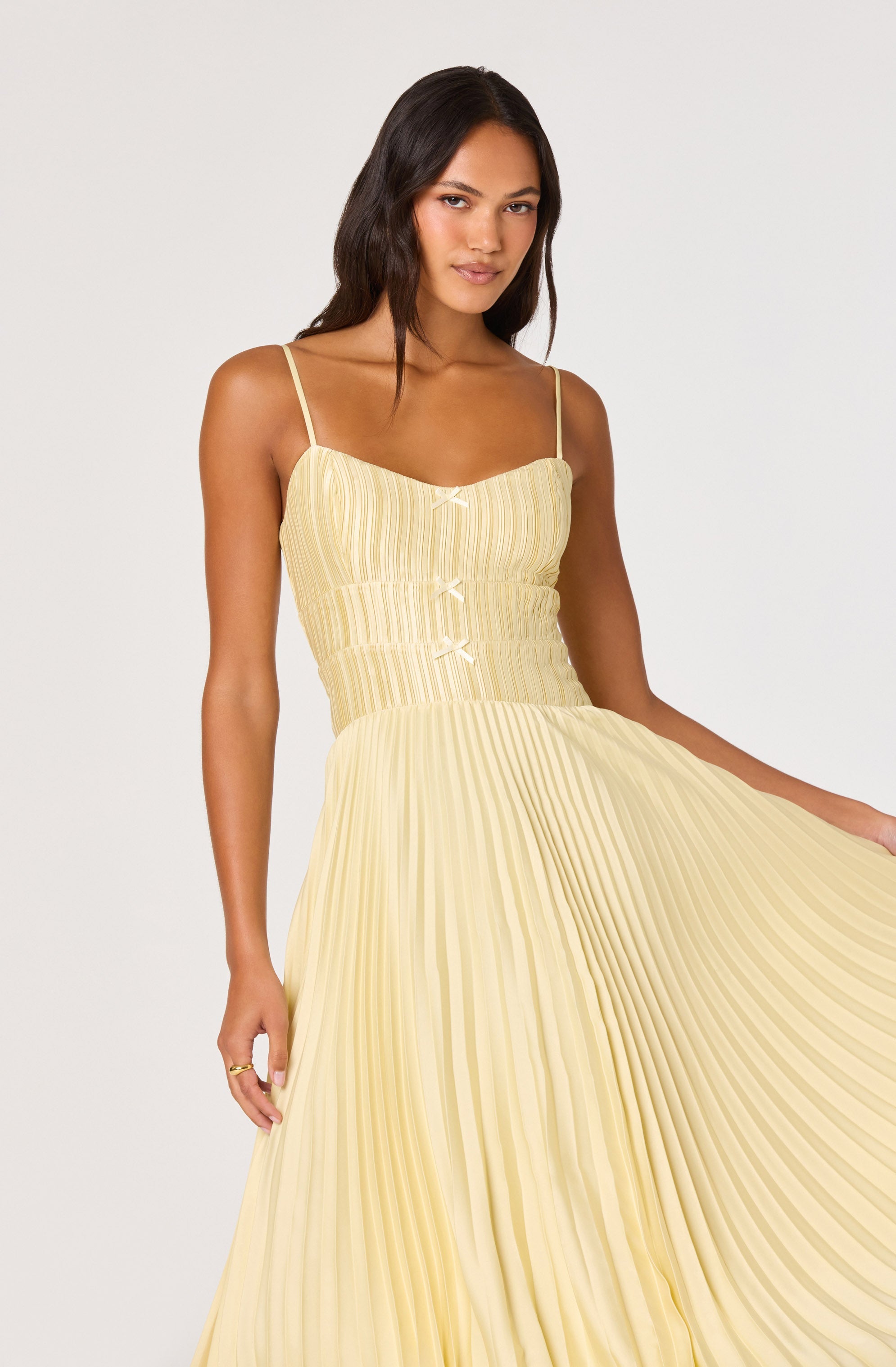 Shionagh Satin Bow-Detail Pleated Midi Dress